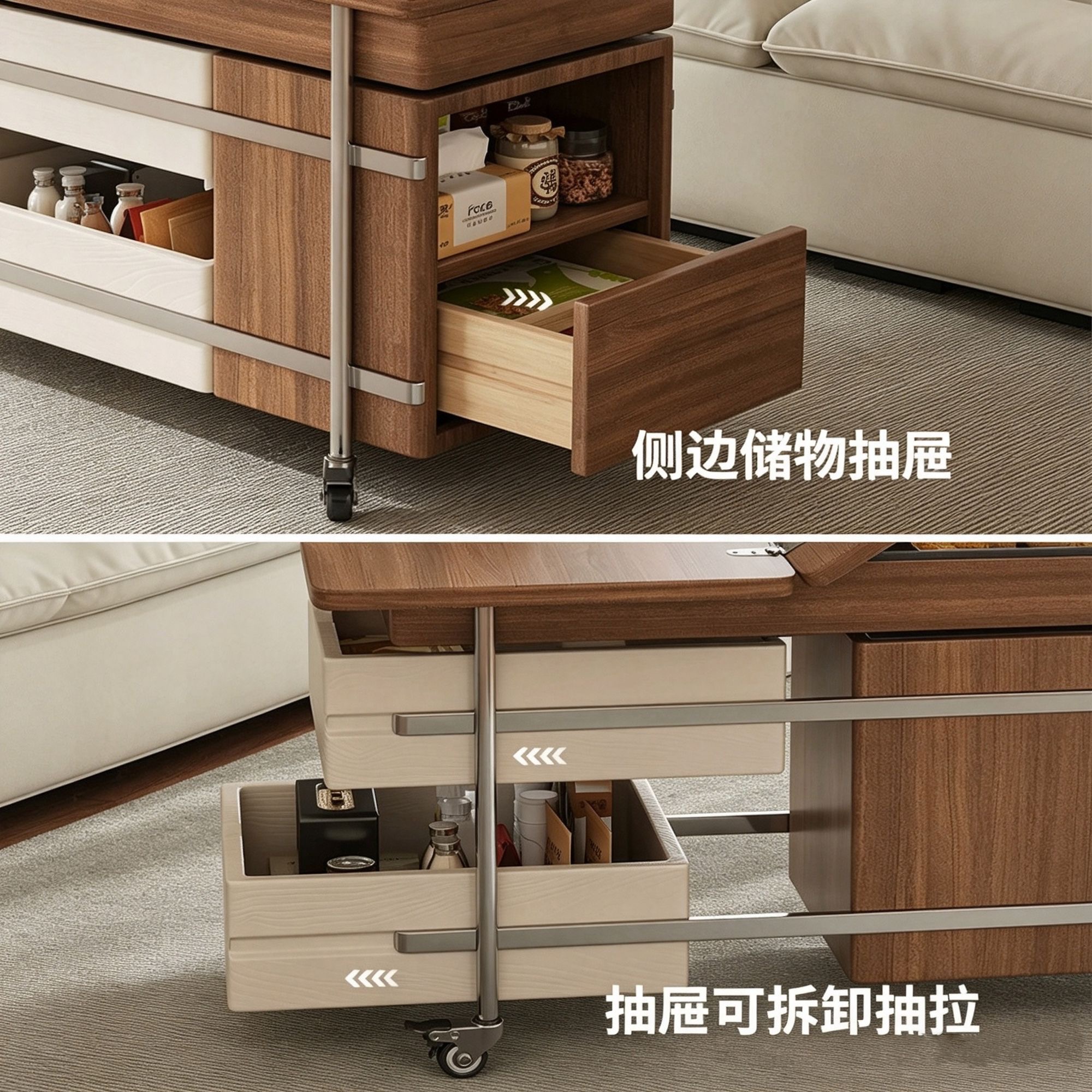 可移動邊幾家用小戶型客廳沙發折疊升降茶幾多功能實木邊櫃小推車side table