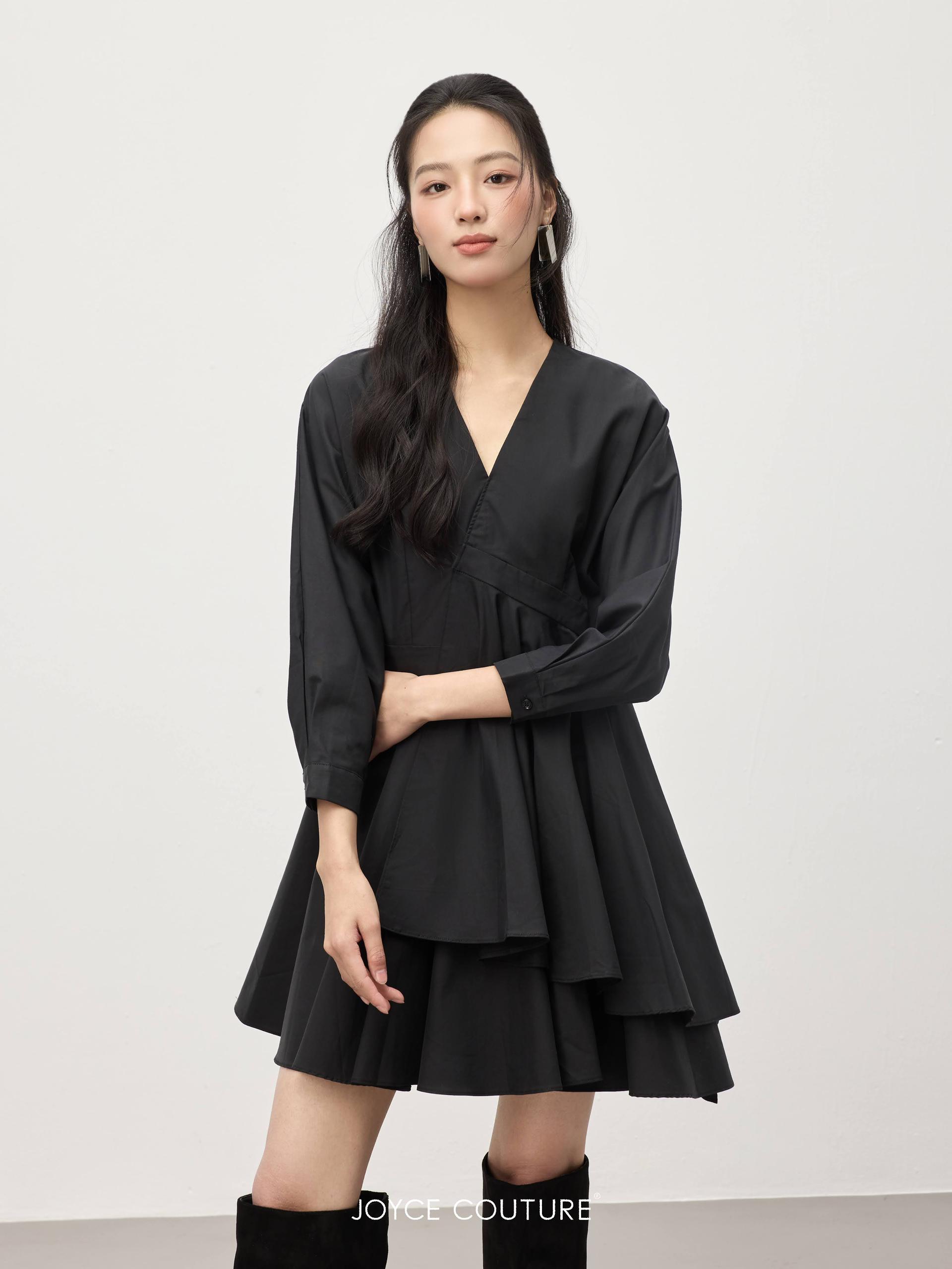 独家V领长袖连身裙 D0358