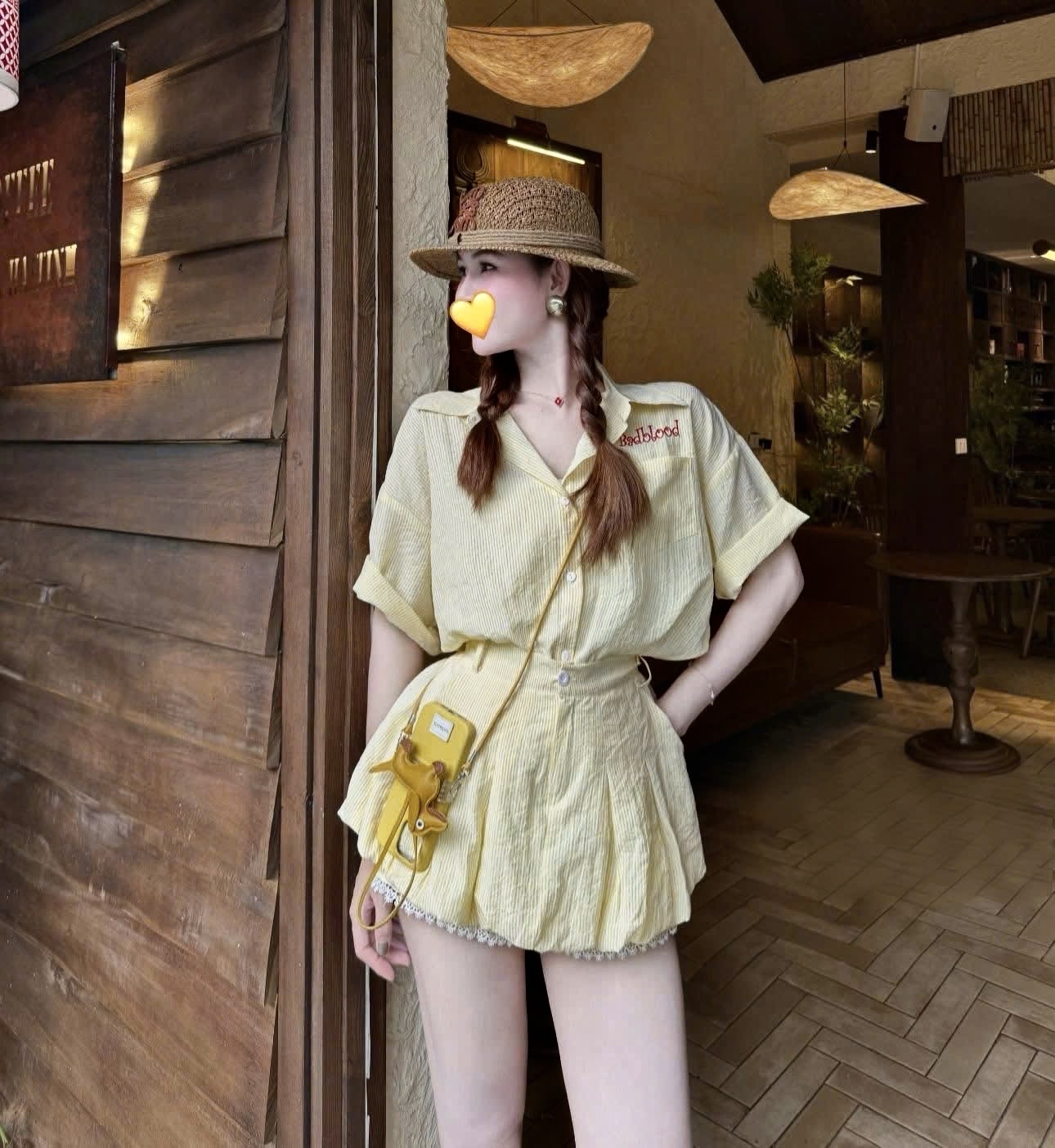 条纹宽松衬衫两件套