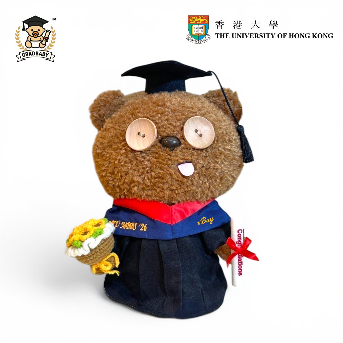 正版Tim Bear 香港大學HKU畢業公仔可加名 Minions熊仔畢業公仔  香港現貨 GradBaby