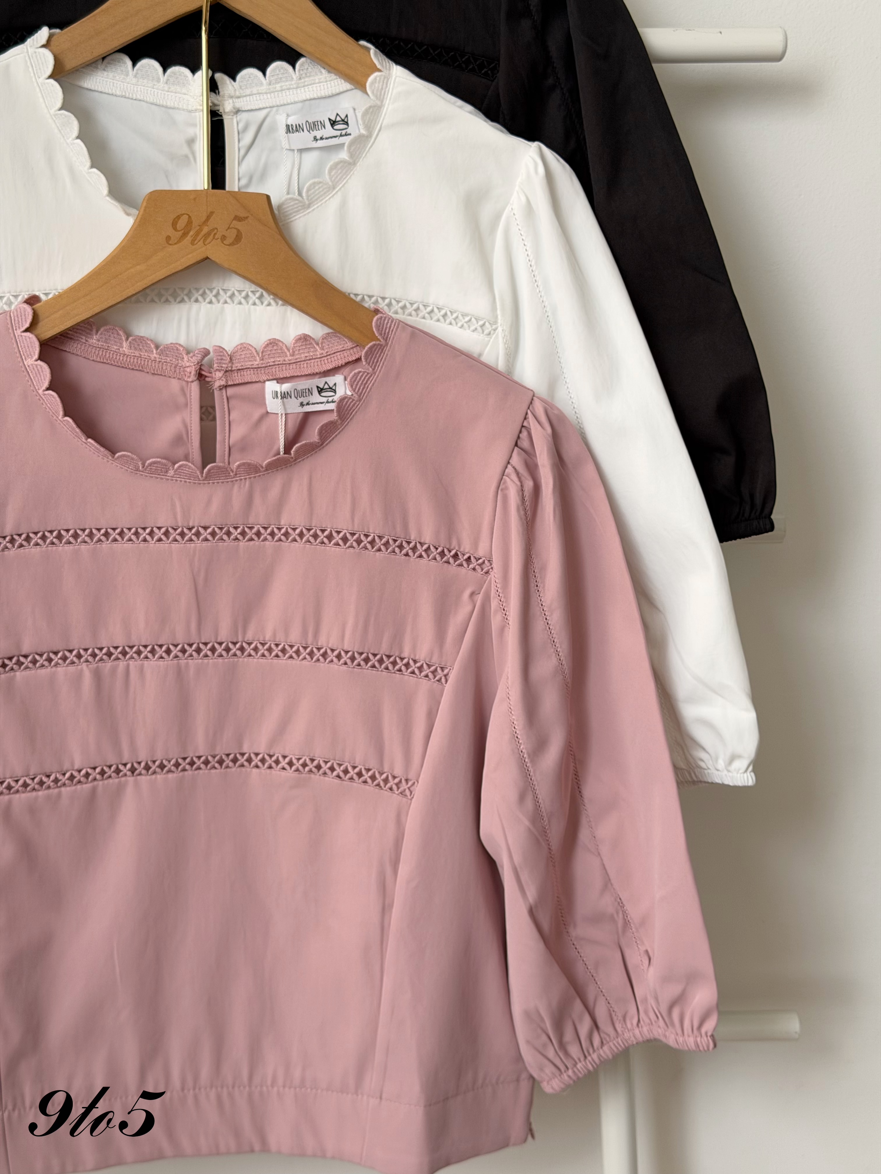 T4512 Half Sleeve Ruffle Collar Blouse - 3 Colors 