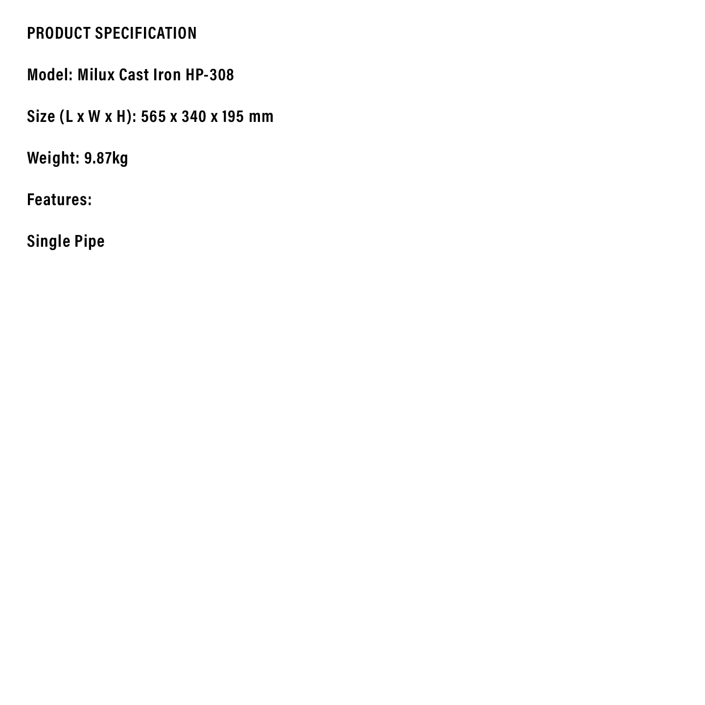 Milux High Pressure Cast Iron Gas Cooker (HP-308)