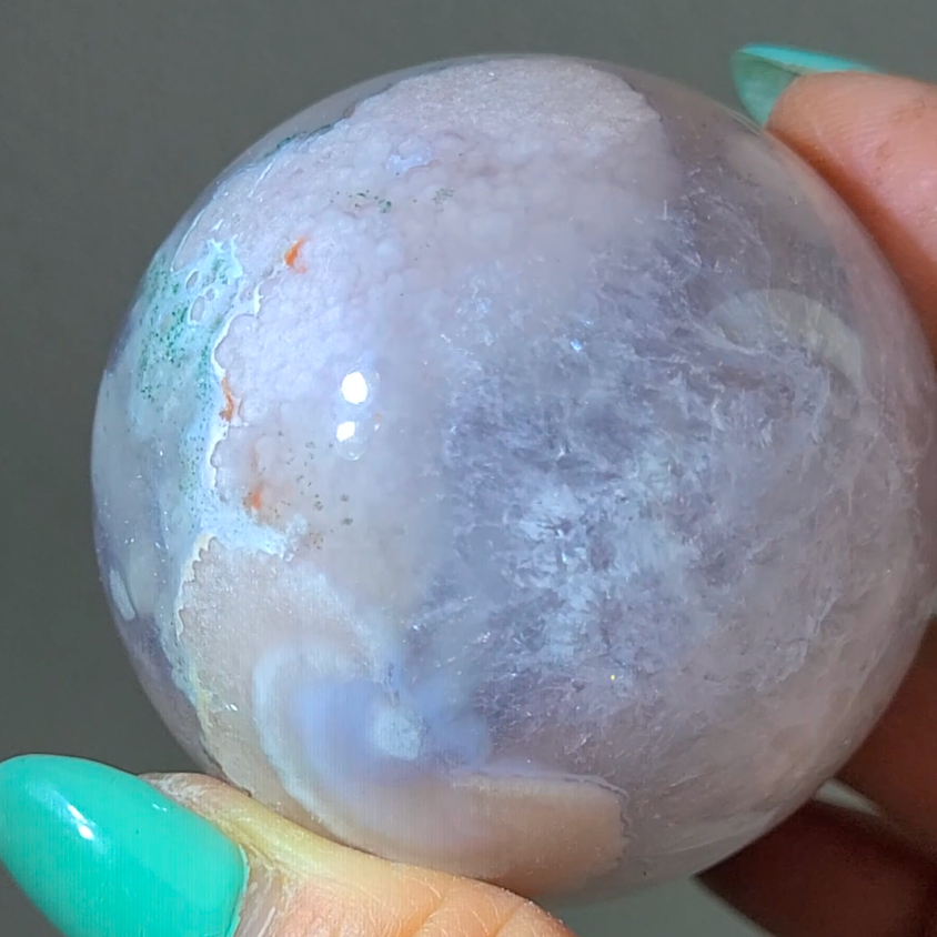Flower agate sphere with quartz inclusions - AG111