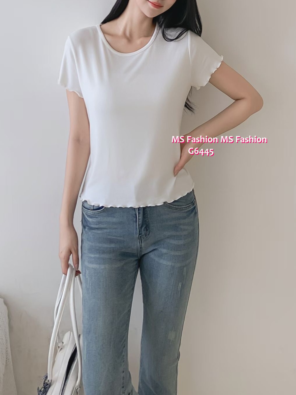 G6445 木耳邊淨色top