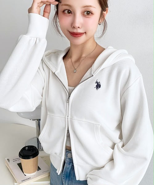 日本直送│US Polo Double Zip Crop Hoodie