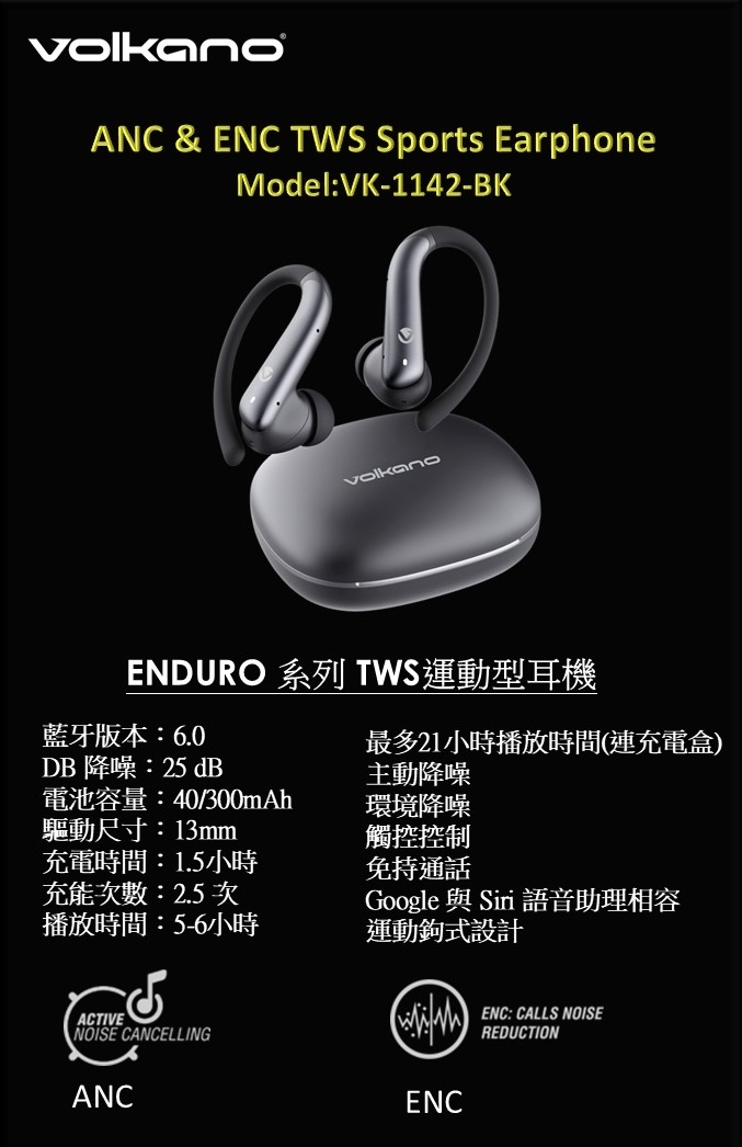 VolKano ENDURO運動型掛耳式藍牙耳機