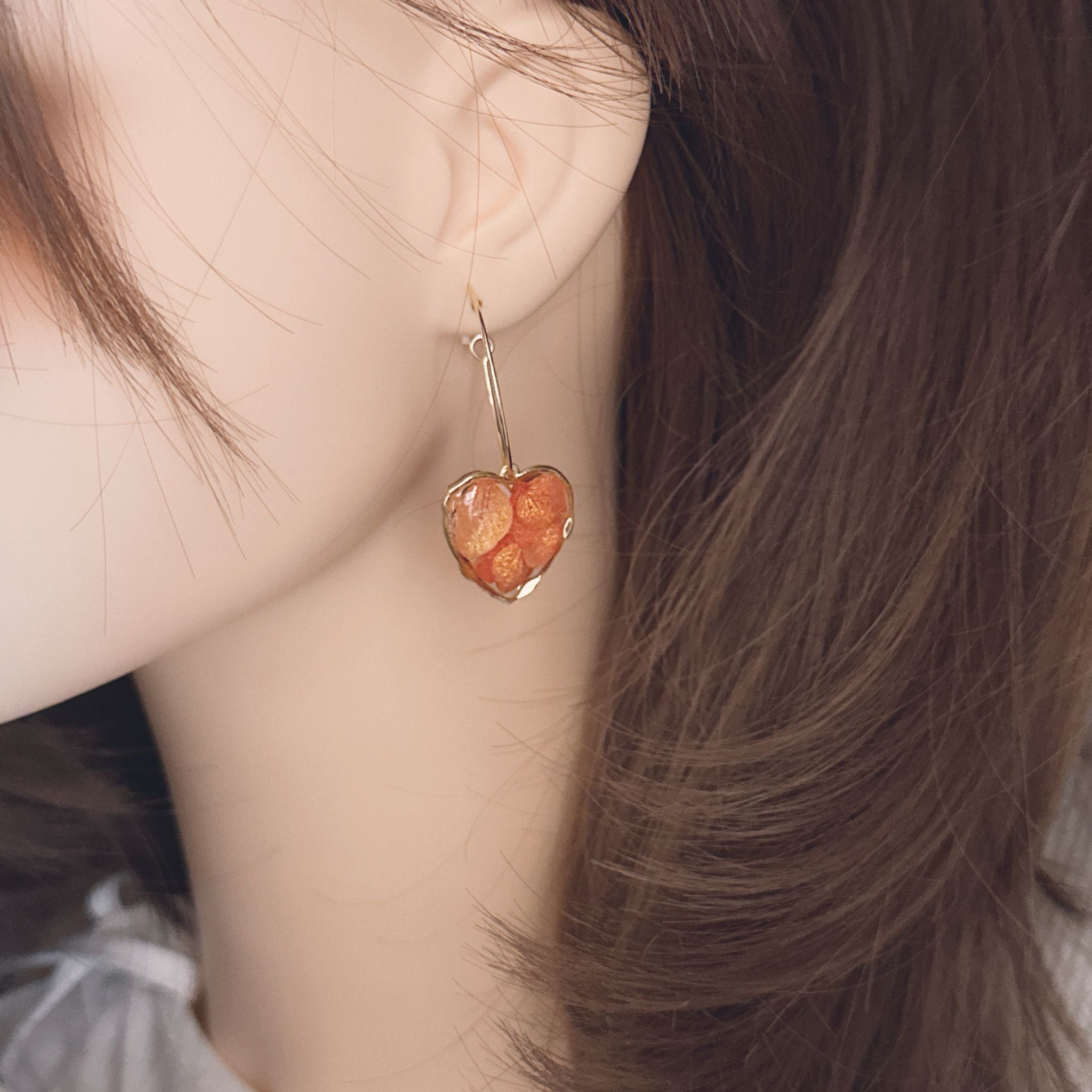 金花紅花 日本小葉綉球花瓣耳環