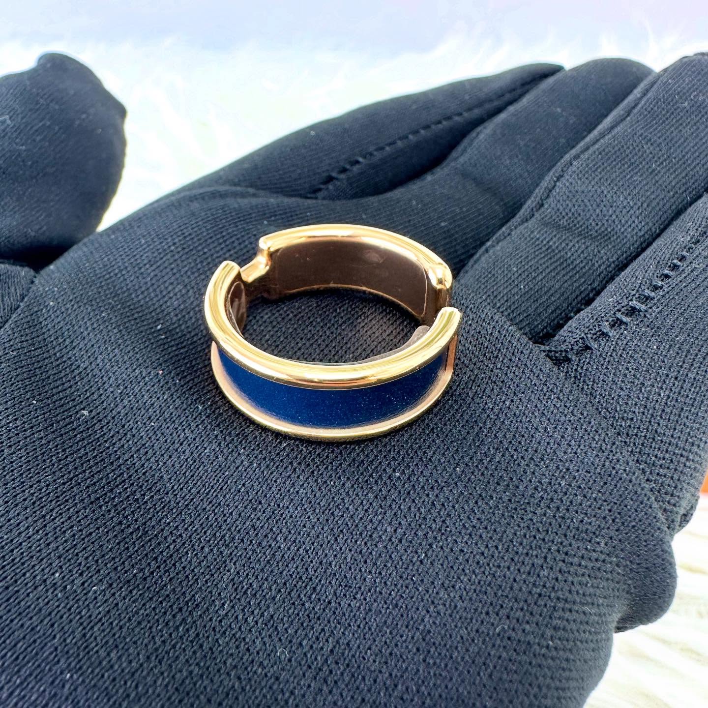 HERMES 🤍PRE OWNED Olympe H 午夜藍金色戒指 L Size 全套有盒💙