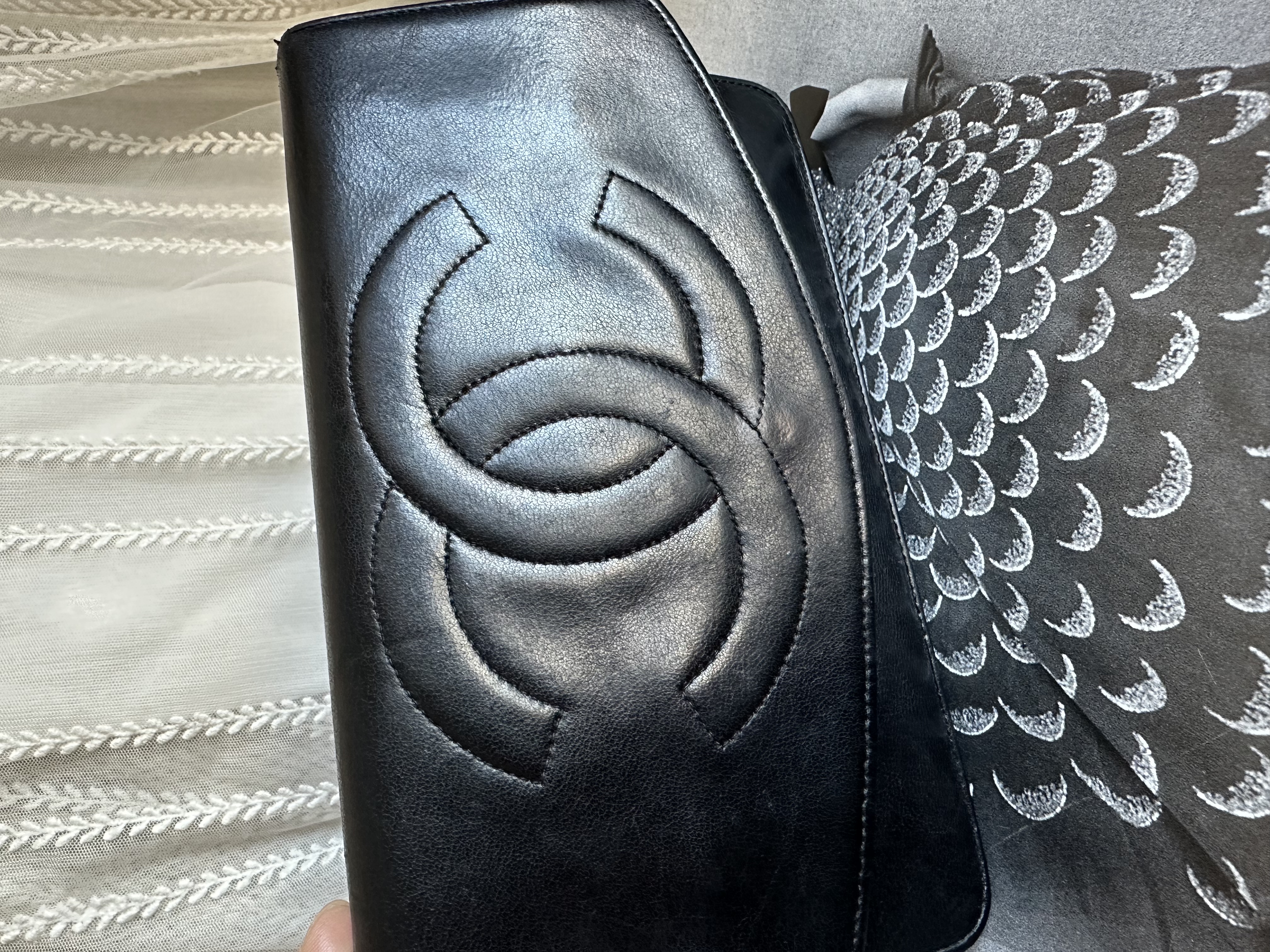 vintage chanel cc black lamb leather long wallet