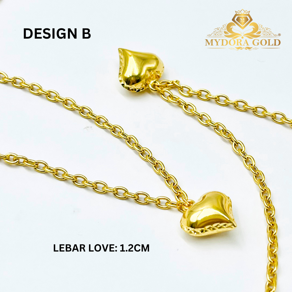 MYDORA Rantai Leher Sauh Gantung Love Gemuk | Emas 916/22K