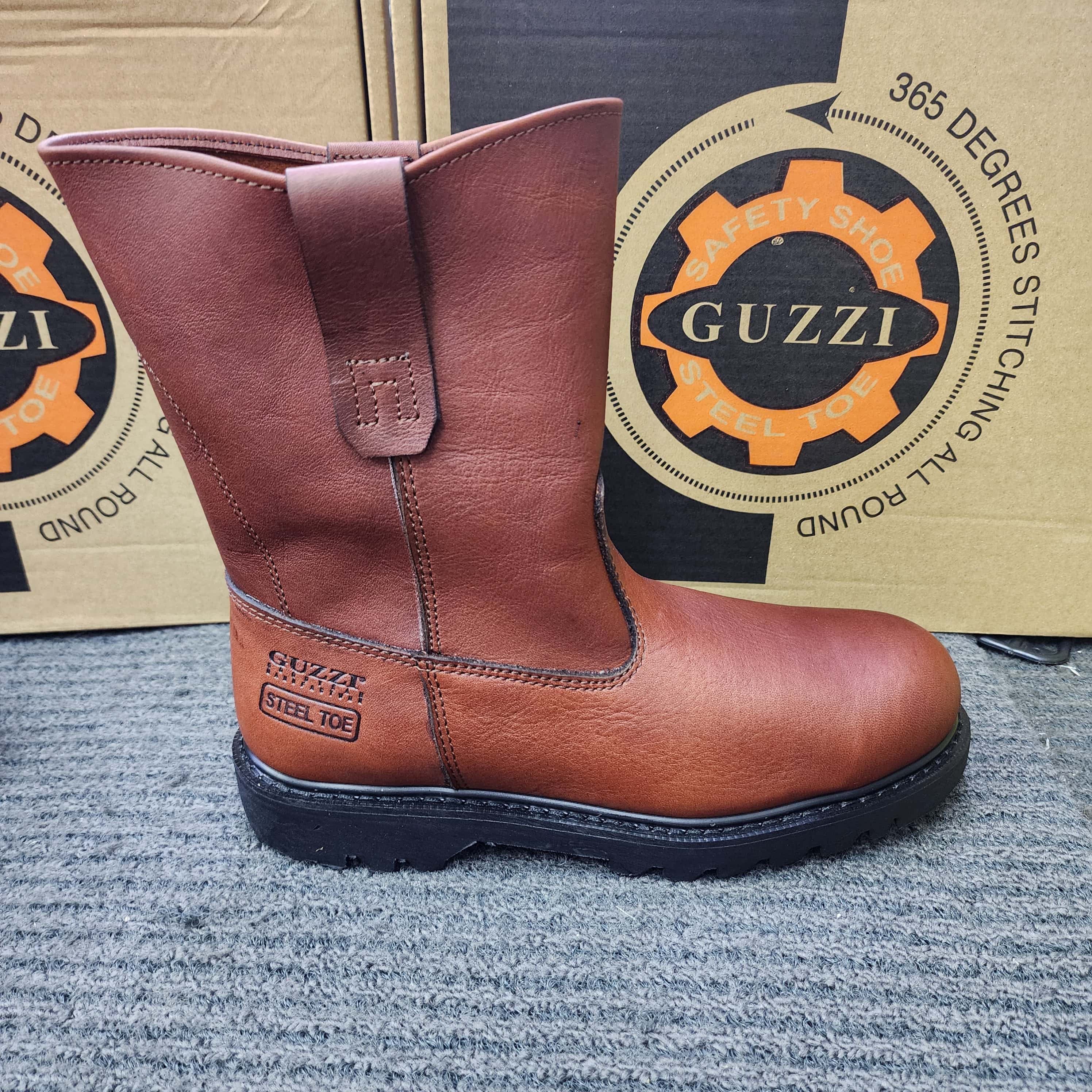 Guzzi 302 High Cut Pull On safety boots SIRIM APPROVED Leather Shoes Leather Rubber Men Steel Toe