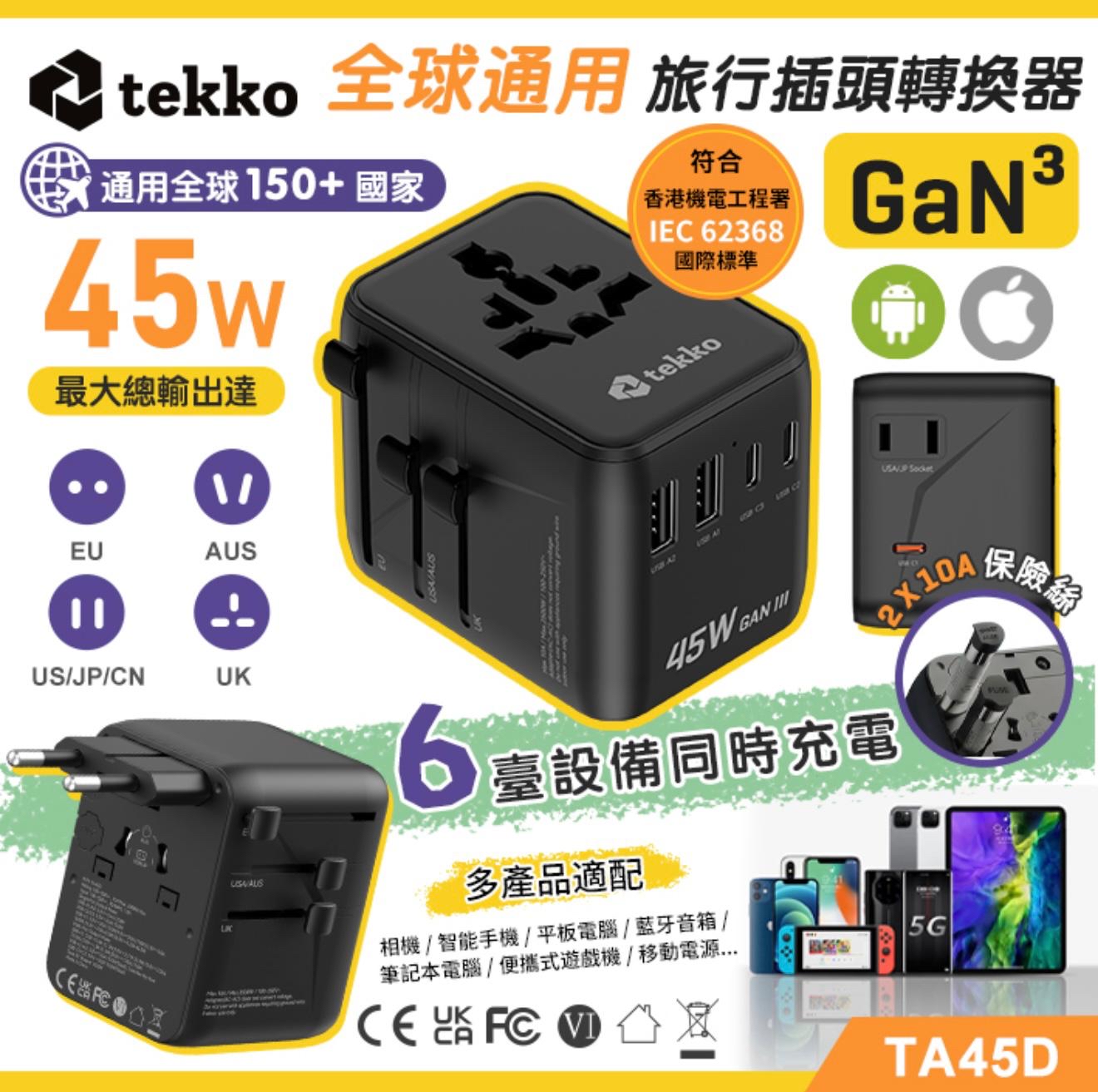 Tekko 旅行插座Travel 45W PD3.0 GaN³