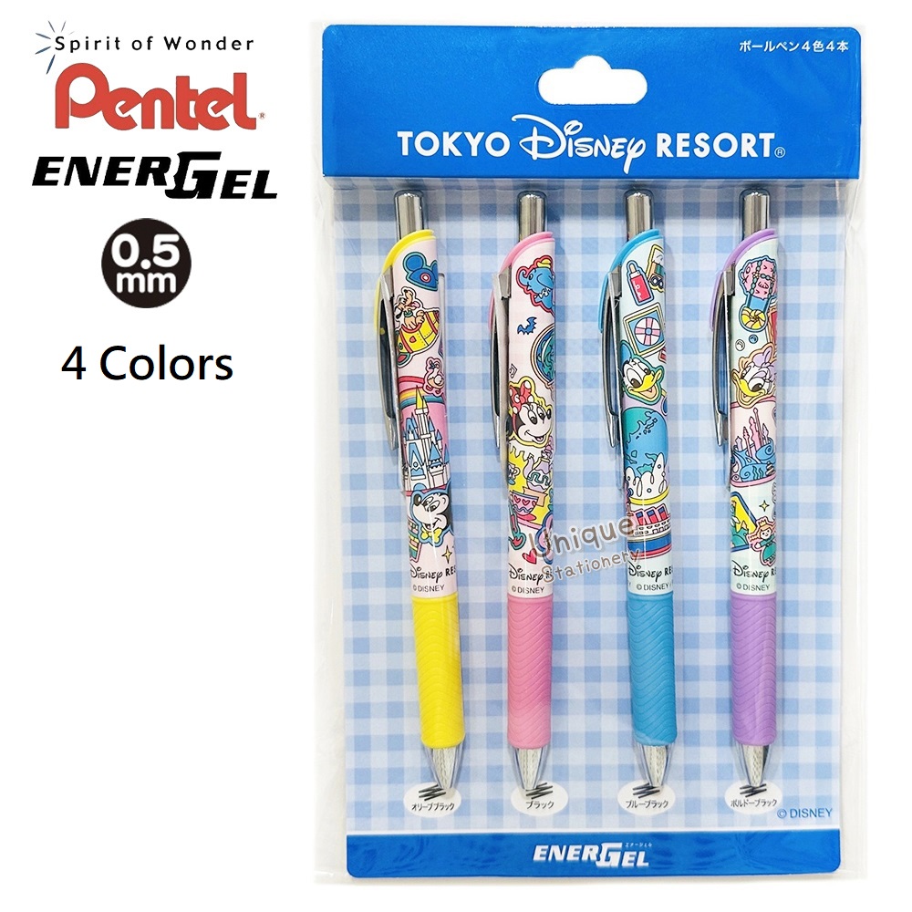 現貨｜【日本 Disney Store 限定】一套四色 Mickey Minnie Donald Daisy 日本製 Pentel EnerGel 0.5mm 啫喱筆 (076716)
