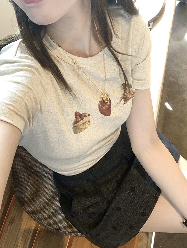 1787 “Cherry & Deer Tee ”森系小鹿圆领 T