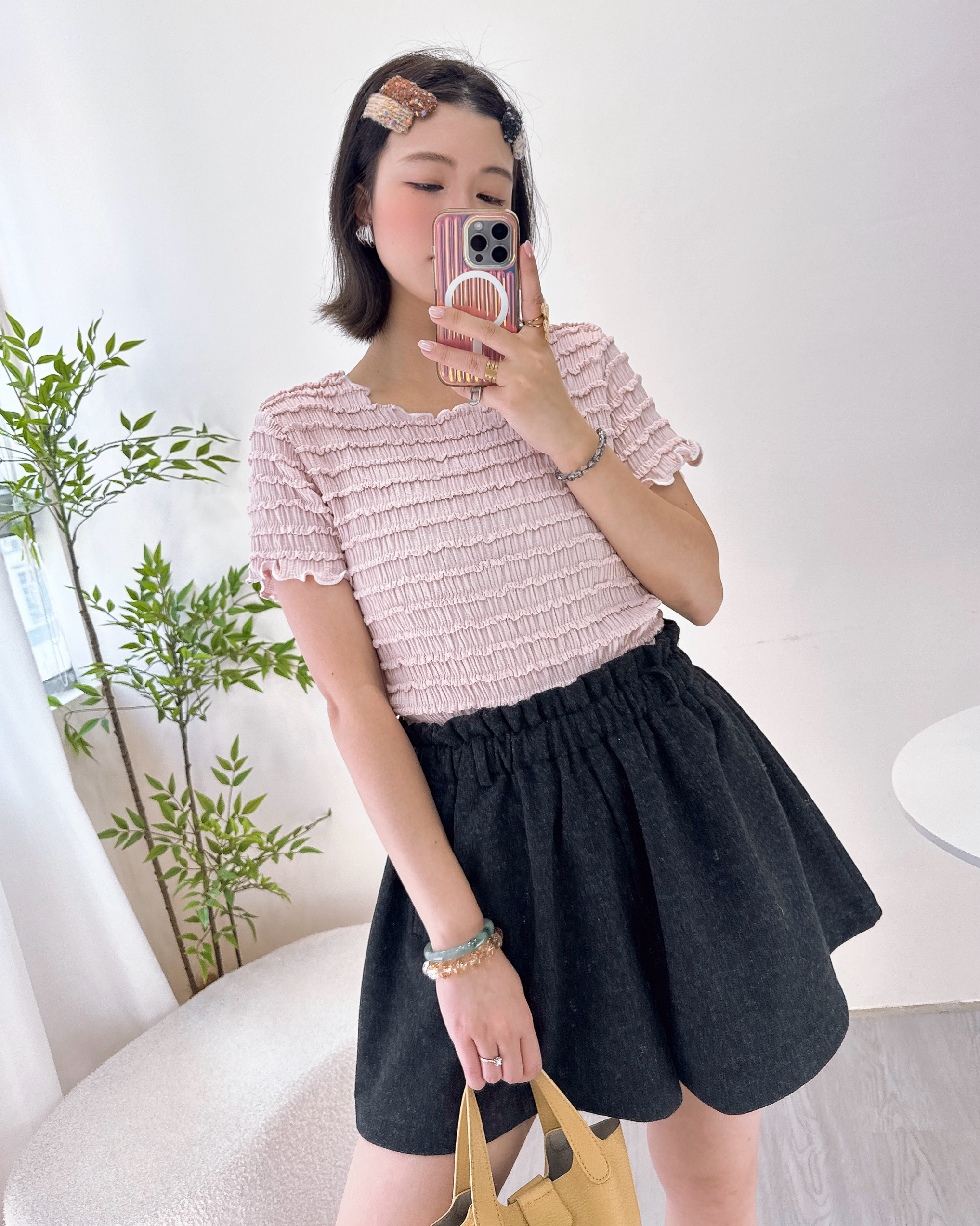 超彈性3D格紋小清新上衣 4色