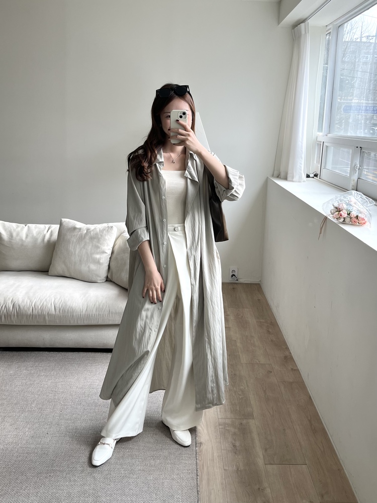 Minimal Belted Shirt Dress (Khaki)