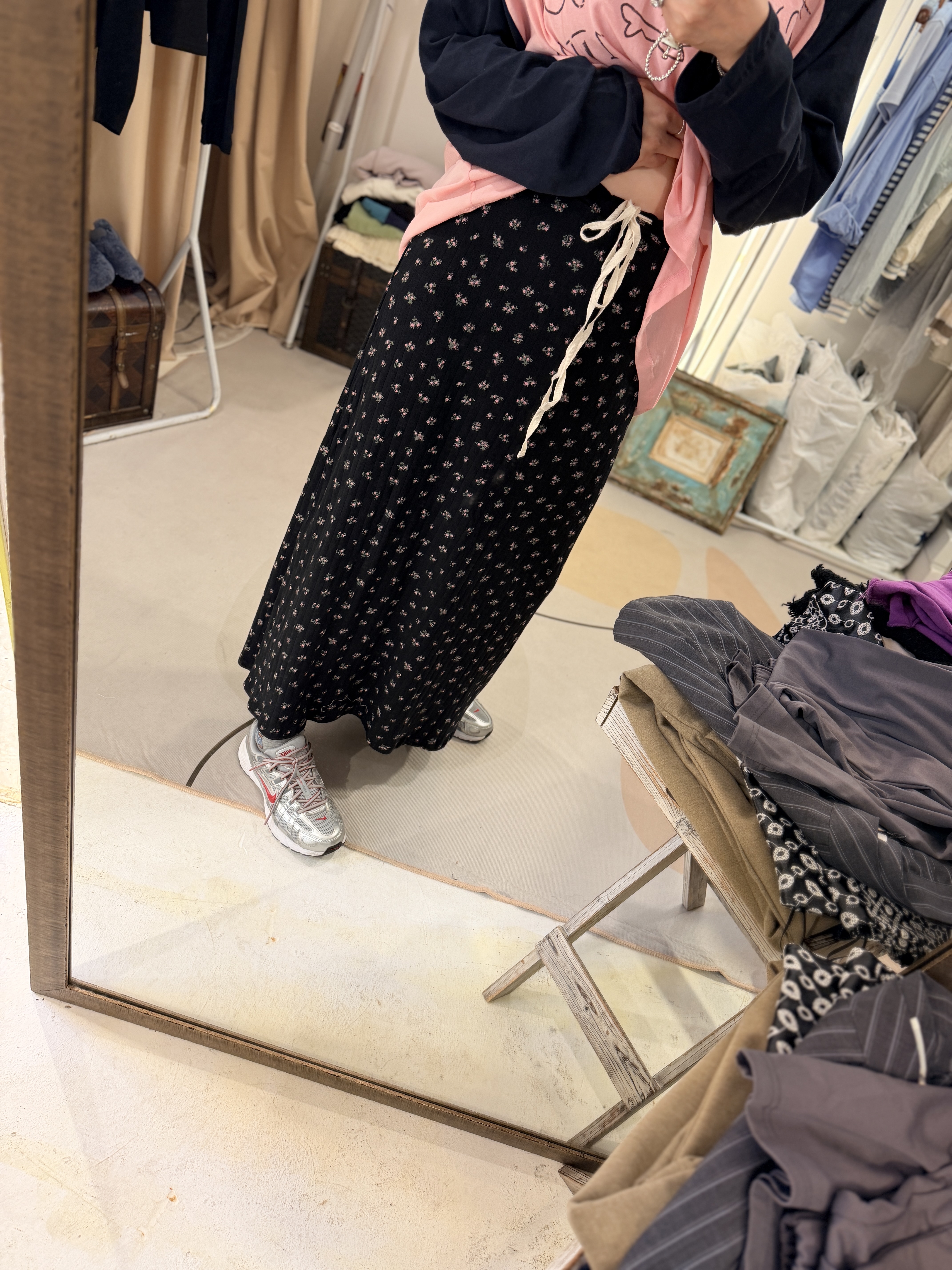 Flower printed cotton skirt