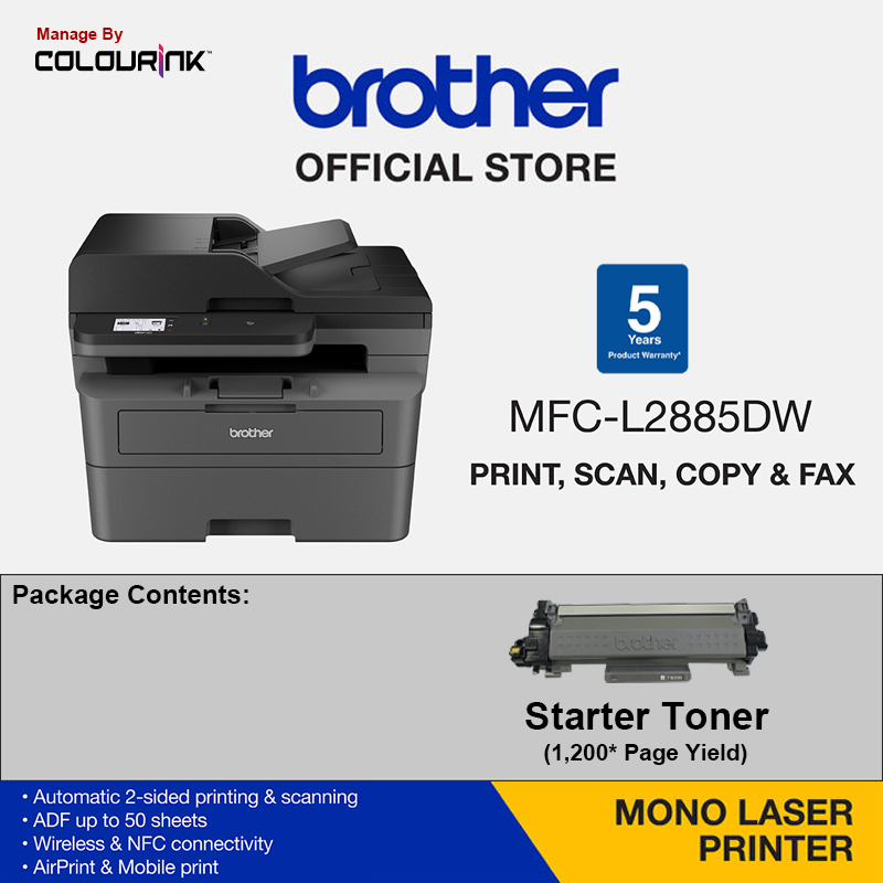 Brother MFC-L2885DW All in One Wireless Mono Laser Printer Auto 2 Sided Print Scan Copy Fax NFC Connection