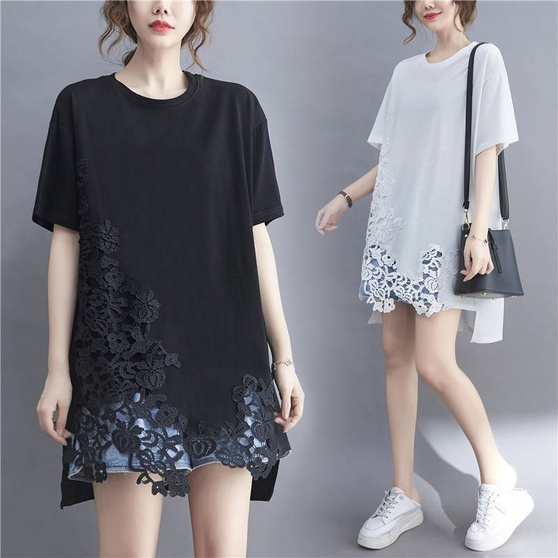 $110件,✨今年流行款｜蕾絲拼接寬鬆T恤裙✨