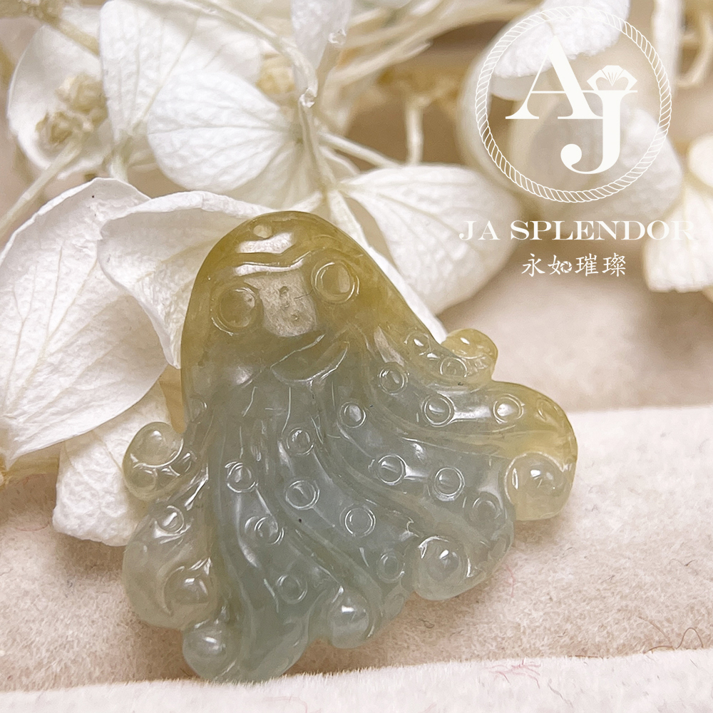 JN-3379 天然翡翠A玉-黃加藍八方來財八爪魚/章魚吊墜