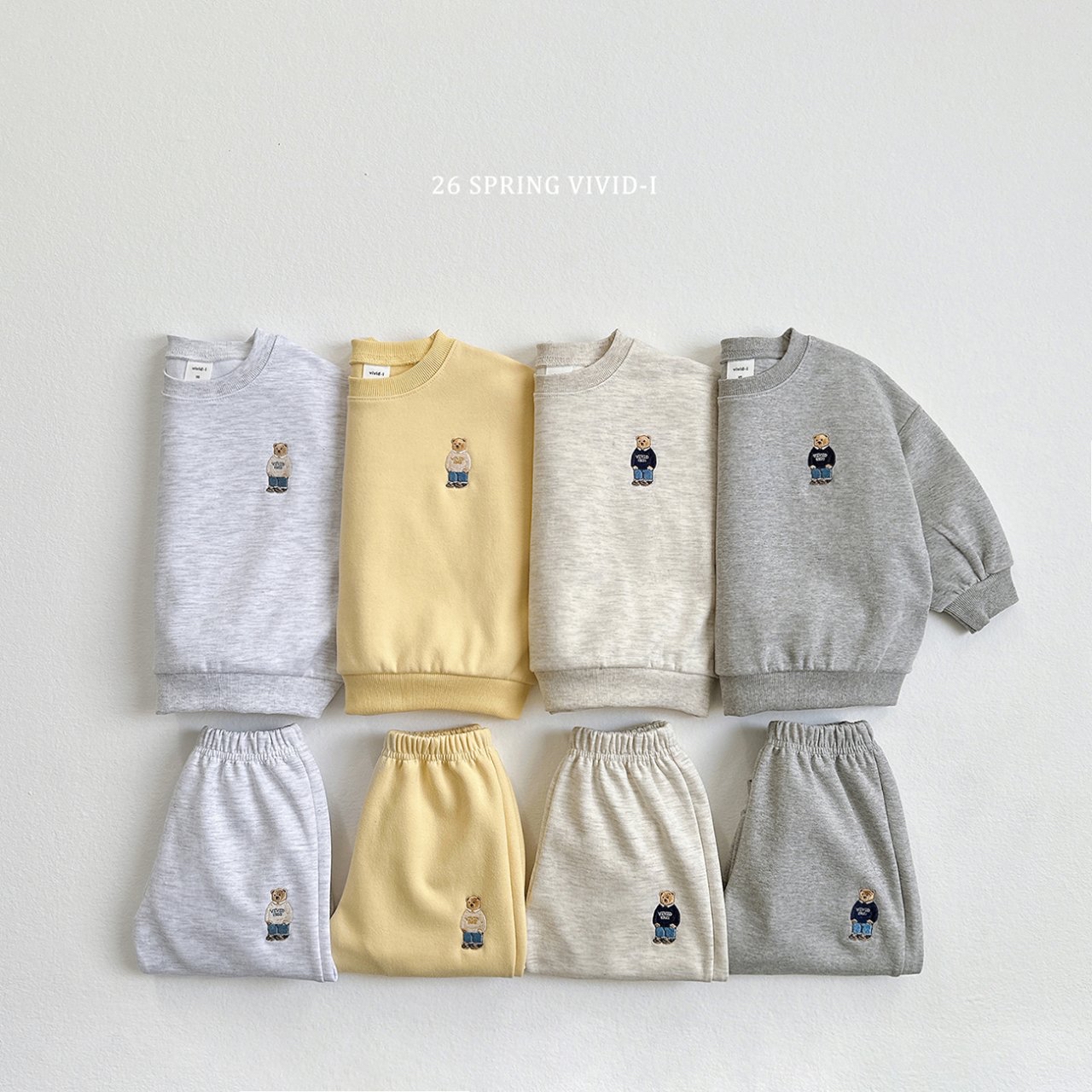 🌸預訂 韓國直送🌸🇰🇷VIVIDI四色標誌性小熊刺繡長袖上下套裝