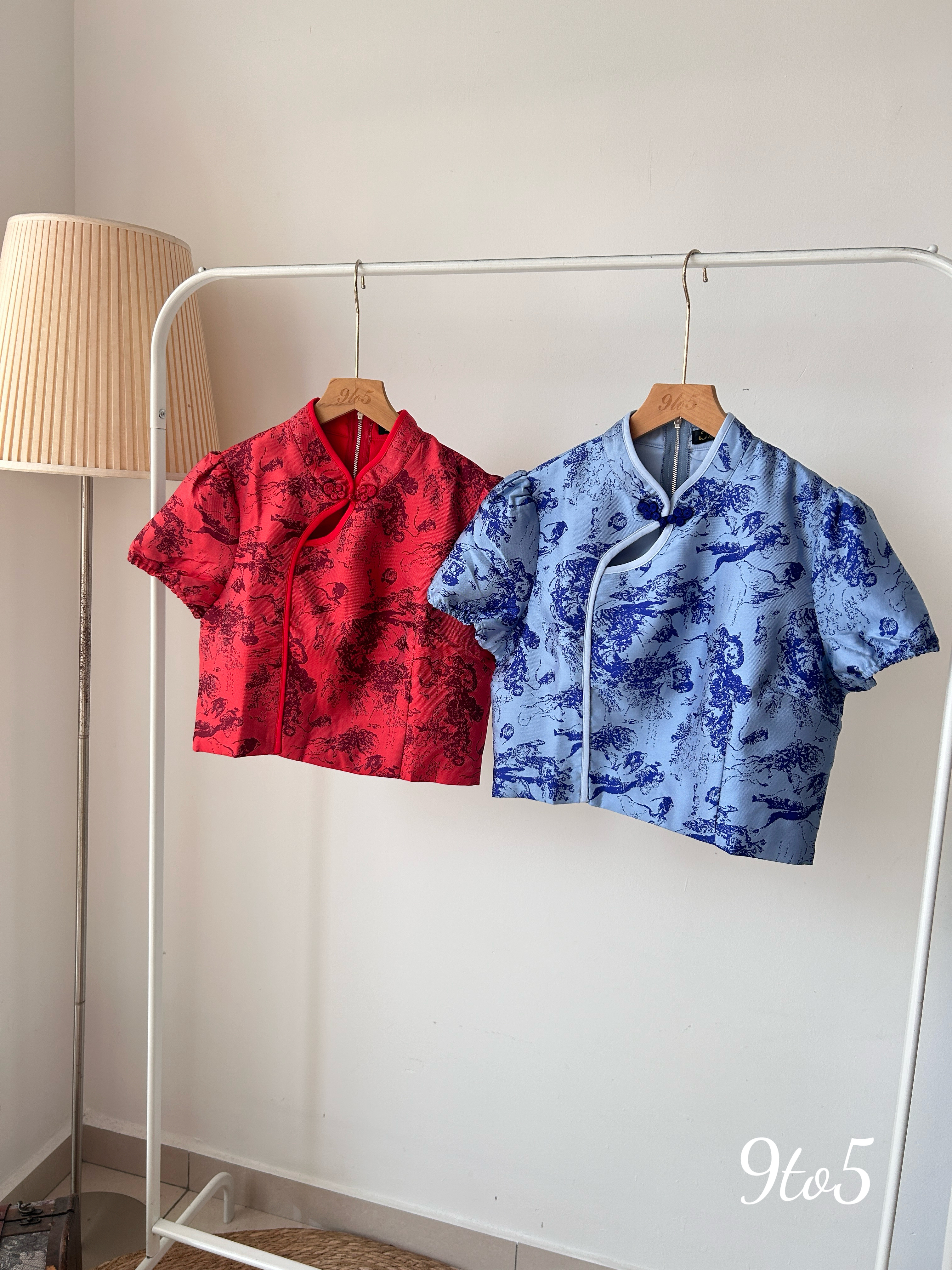 T3922 Puff Sleeve Cheongsam Top - 4 Colors