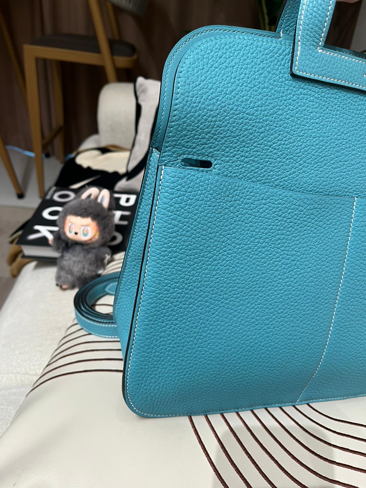 未使用品 HERMES HALZAN 31 Blue Atoll 粒粒牛皮 STAMP T, CLEMENCE,100%Authentic ,Unused ✅strap✅dust bag 