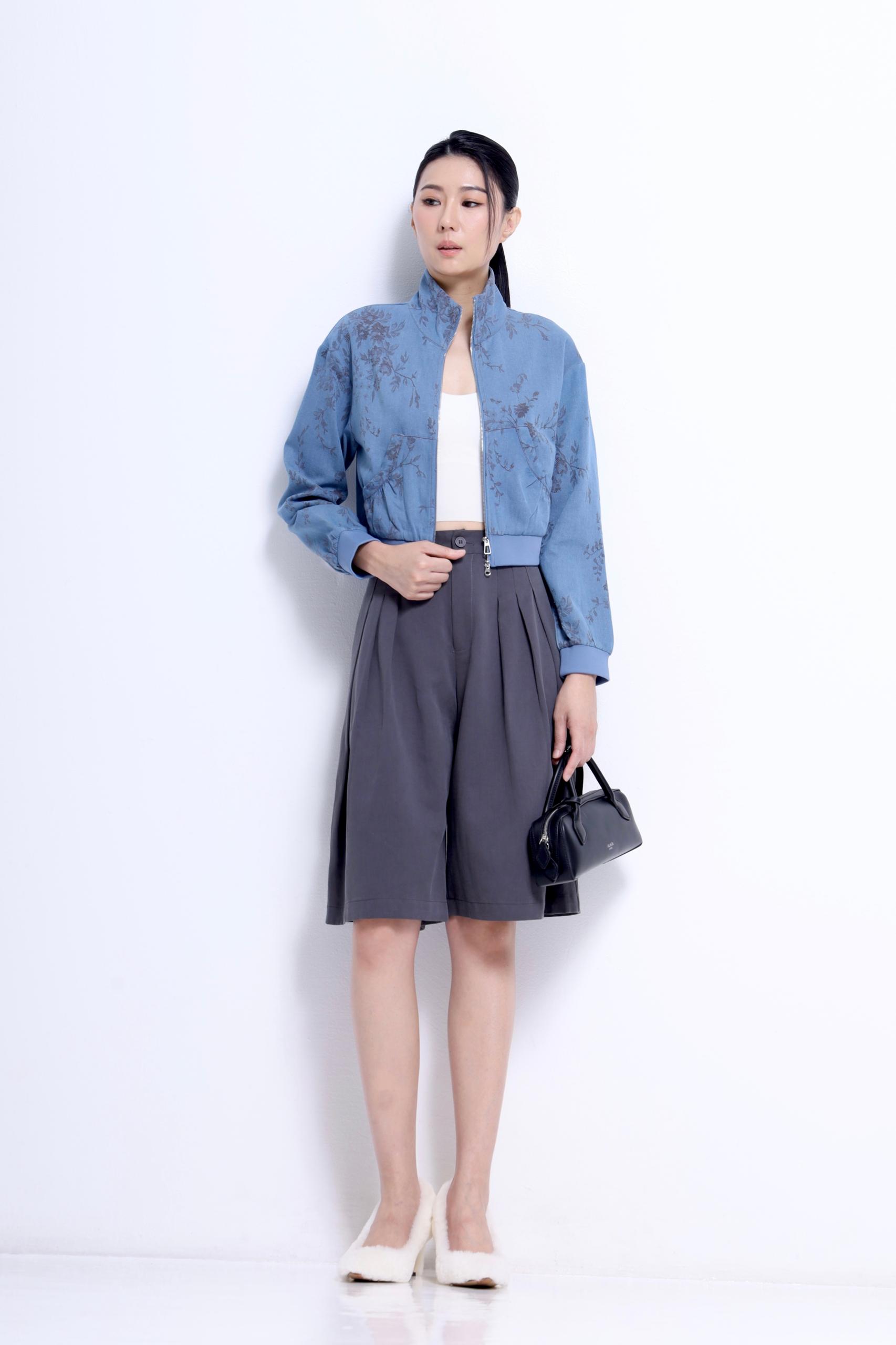 CB2762 Jacquard Cropped Zip-Up Jacket