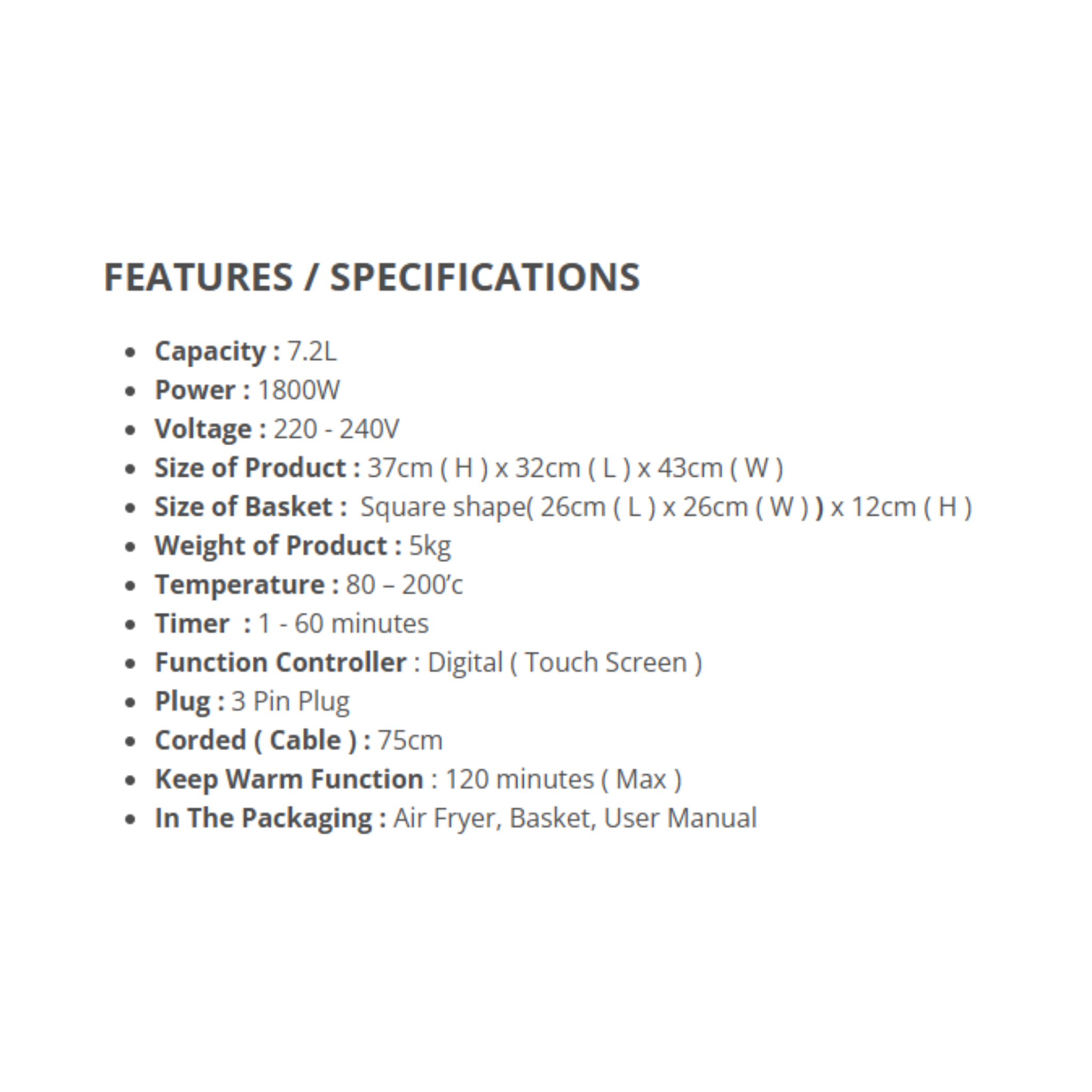 Russell Taylors 7.2L Digital Air Fryer 1800W (AF-74)