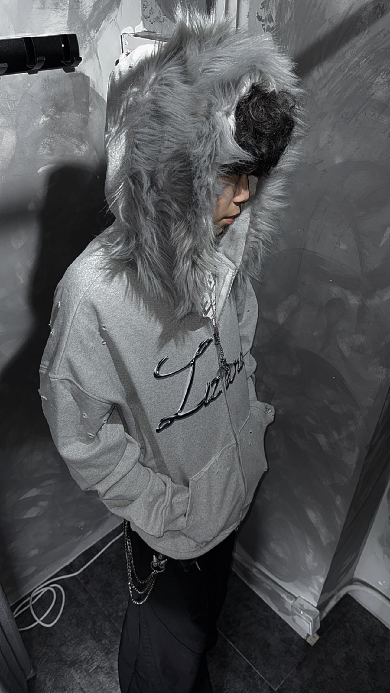GREY FURY HOODIE ZIP 