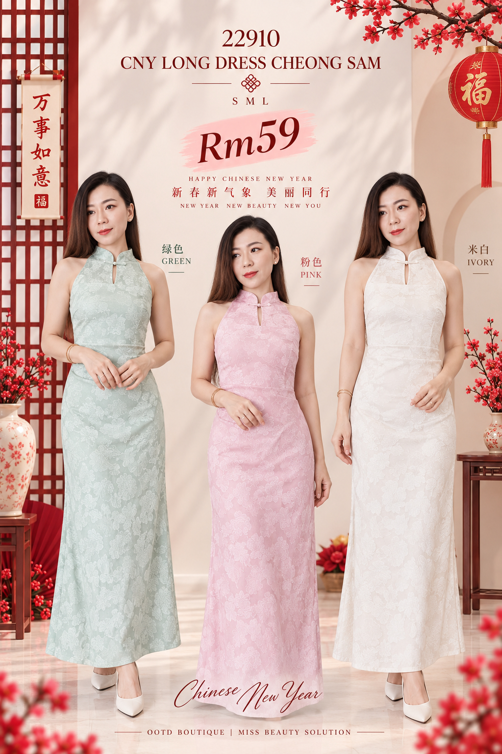 22910 High Premium CNY Long Dress