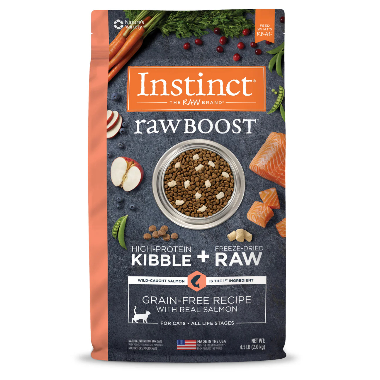 Instinct 本能 Raw Boost 無穀物 凍乾生肉系列 貓糧（三文魚配方） 4.5Lbs