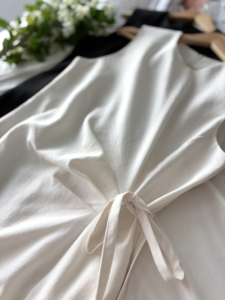 Gathered Waist Tie Dress (Black)