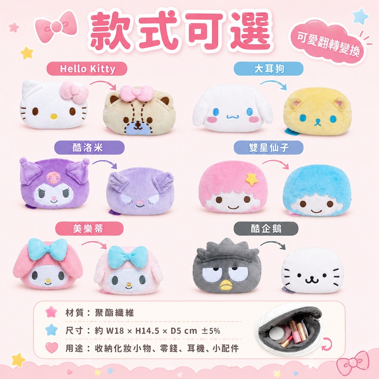 *台灣正版授權三麗鷗翻轉收納袋*