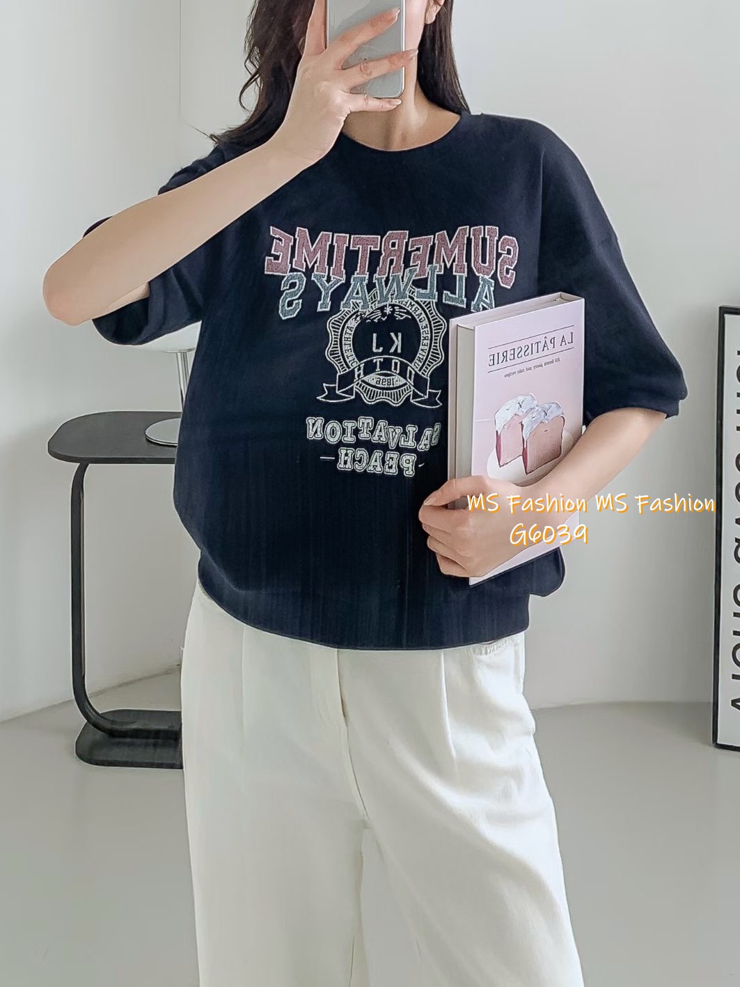 G6039 韓國🇰🇷拼色字母print top