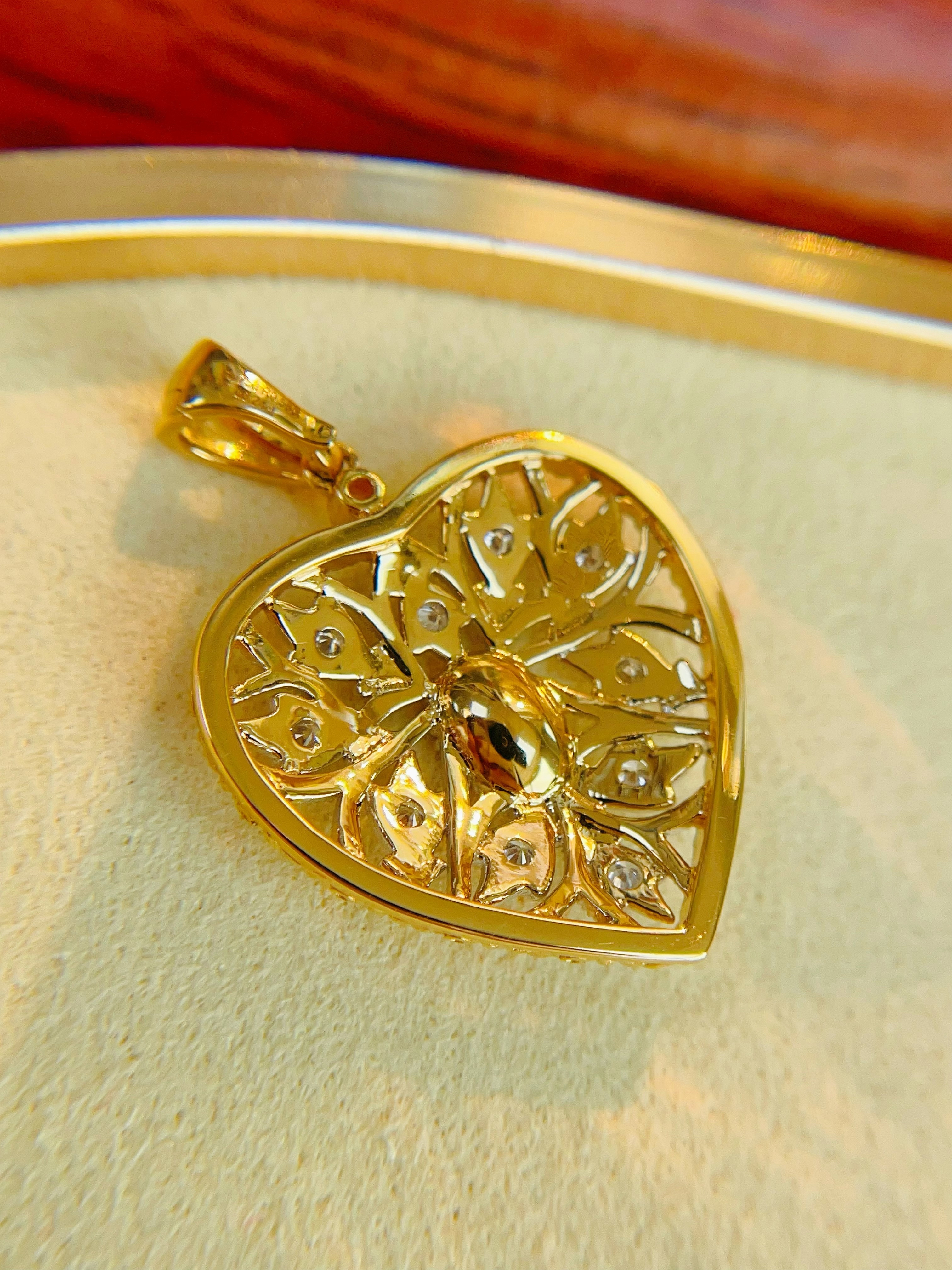 Two-Tone Gold Ruby Filigree Heart Pendant N031355