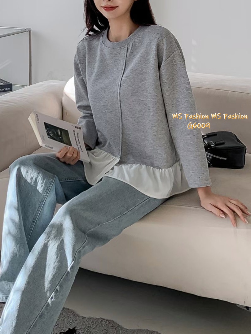 G6009 韓國🇰🇷拼色ruffle衫腳top