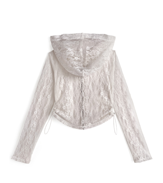 蕾絲連帽拉鍊外套 [ru1345]