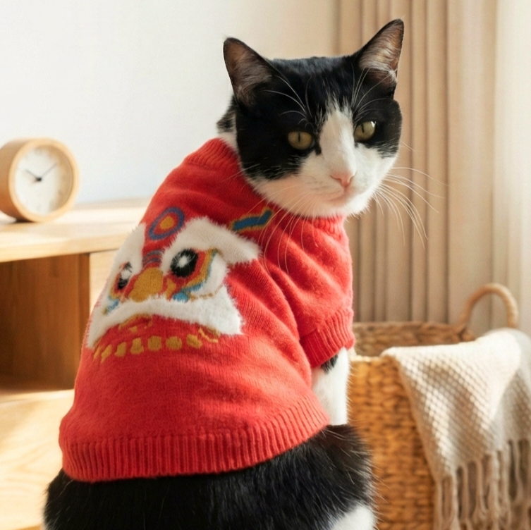 S644RD  賀歲獅頭冷衫 - 紅色 Lionel Sweater