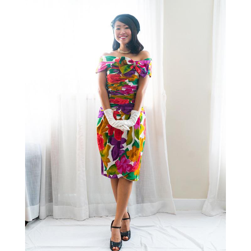 Joan Leslie 1980s Does 1950s Floral Evening Dress Size 8(NA0335)