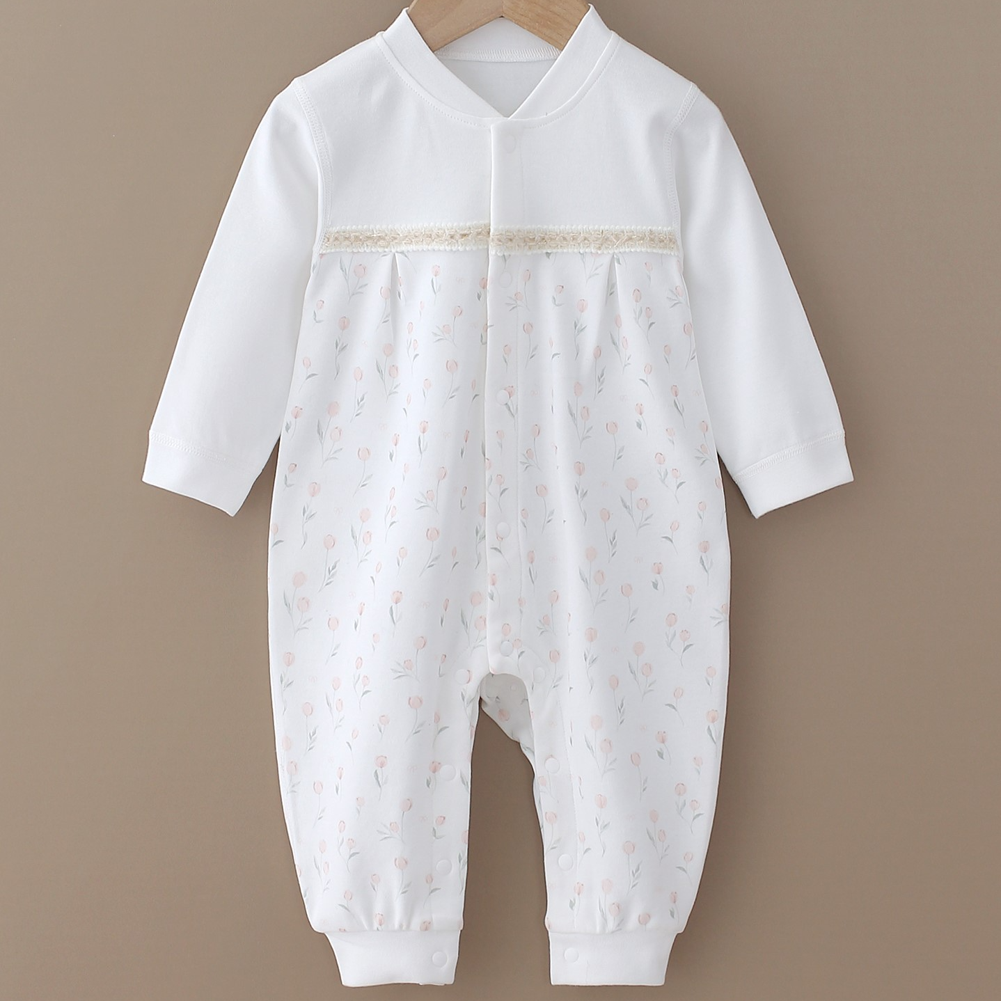 開胸哈衣 - 米黃玫瑰 YB09186 Fashion Baby Front-Opening Bodysuit