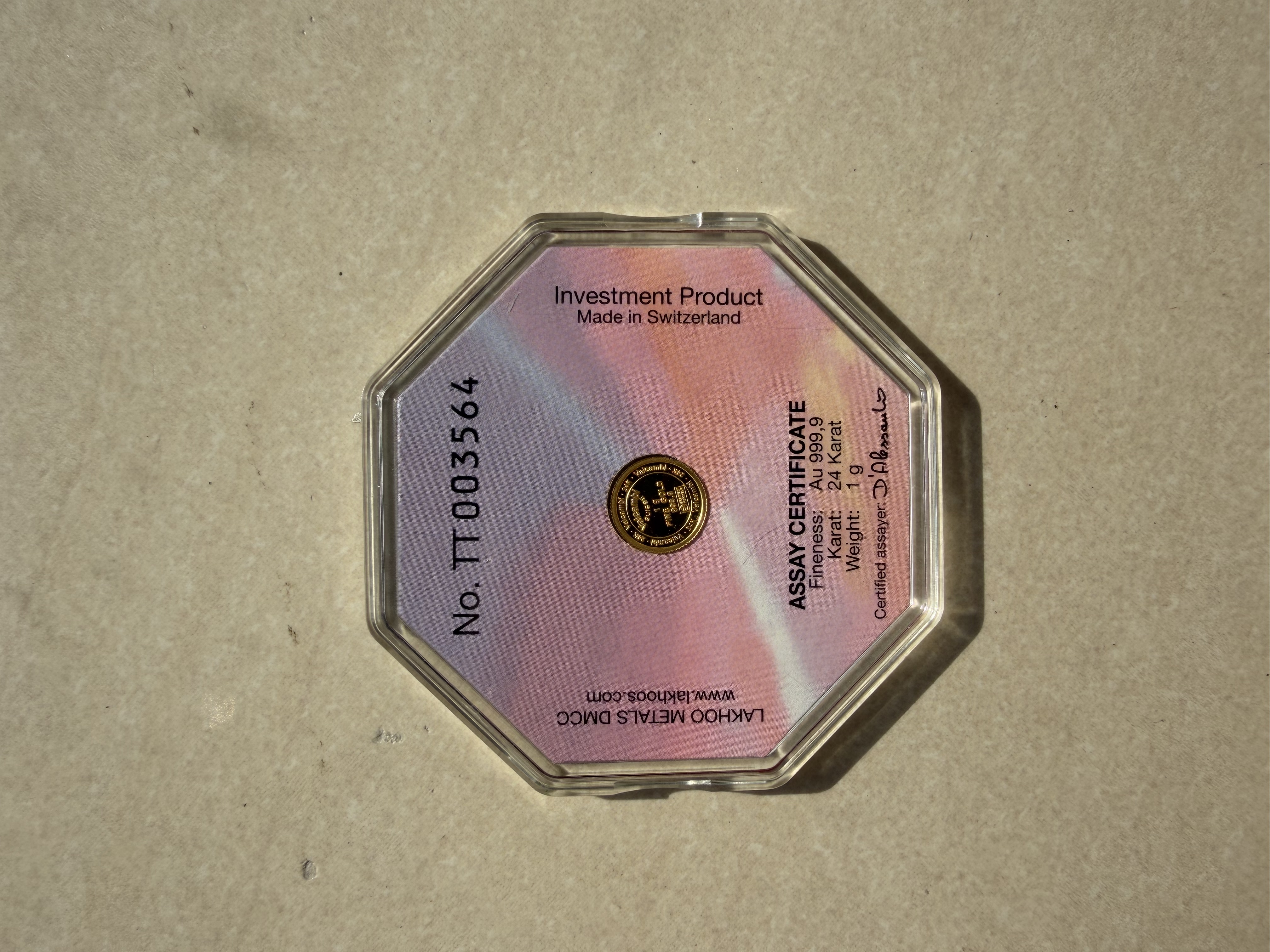 (SN3564) VALCAMBI 🇨🇭RARE Rose 1g Swiss Gold Bar Emas 999.9 玫瑰