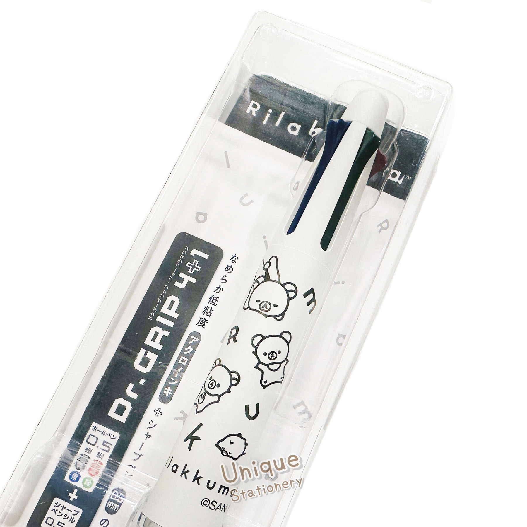 現貨｜San-X Rilakkuma 鬆弛熊 BASIC RILAKKUMA MONOCHROME 系列 Pilot Dr.Grip 4+1 日本製 多功能 5用筆 0.5mm 4色原子筆 + 0.5mm 鉛芯筆 (PR16502)