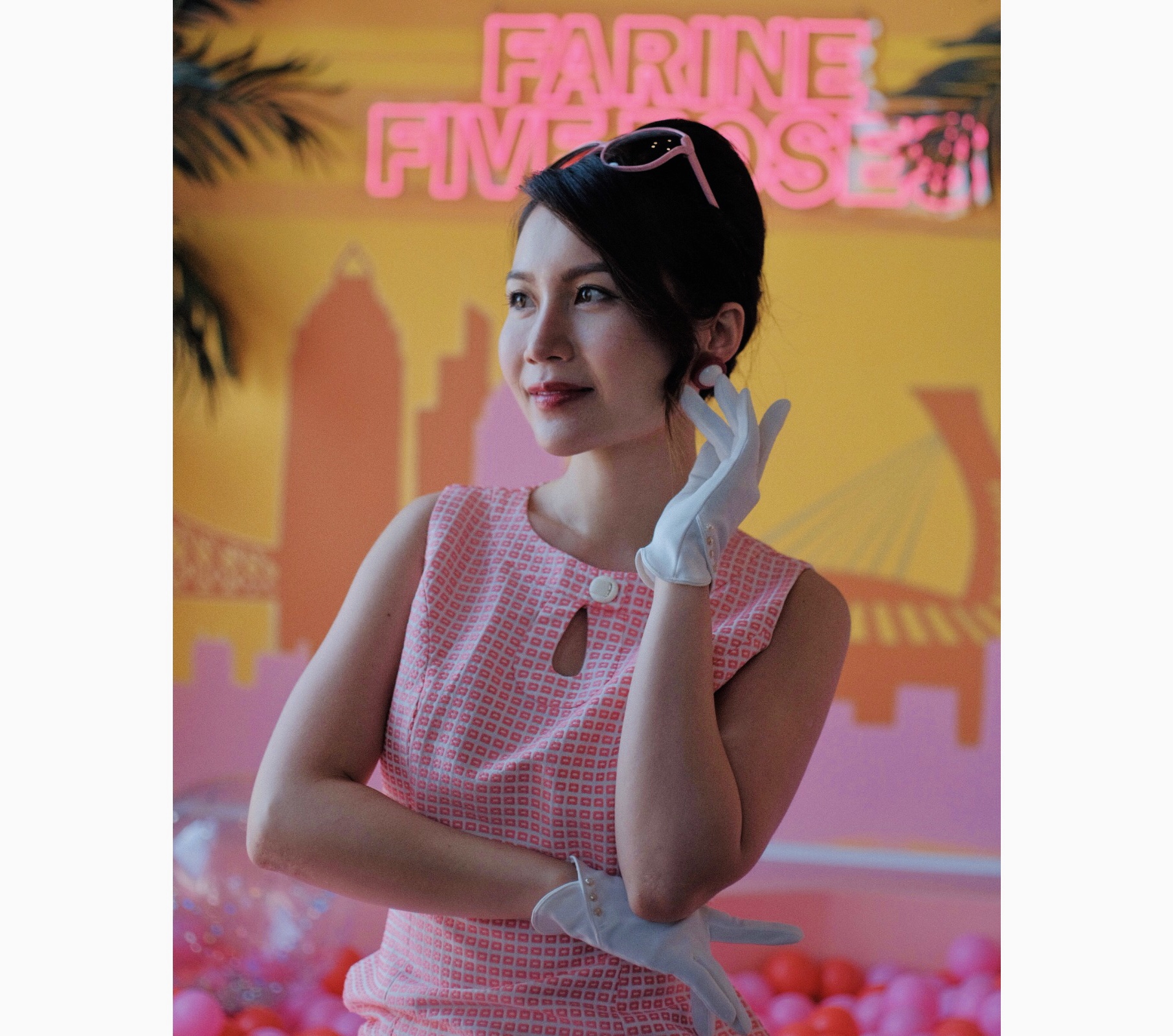 (Ready-Made) 1960s MOD Pink Raised Geometric Pattern Shift Dress (FM138)
