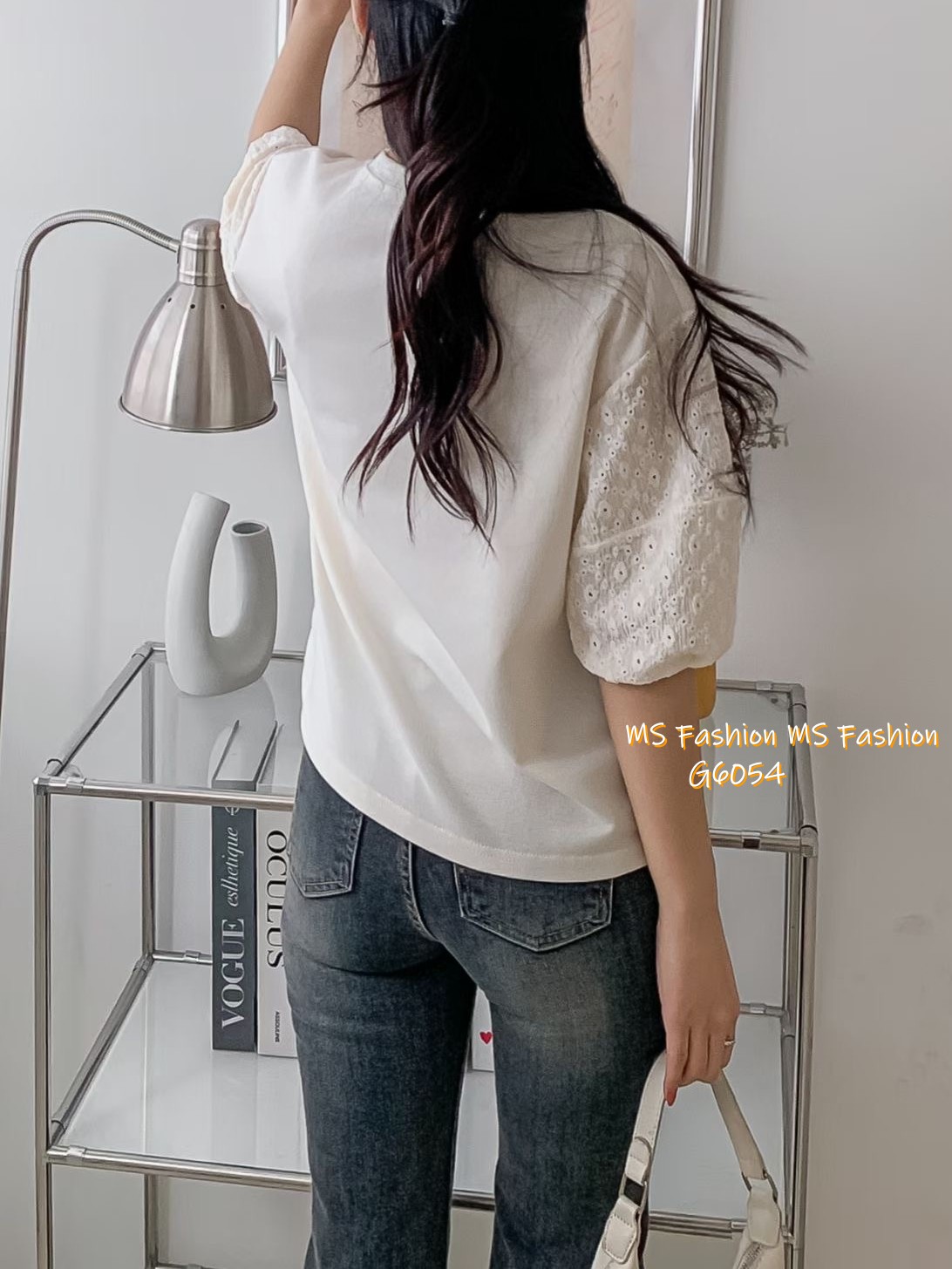 G6054 韓國🇰🇷通花泡泡袖top