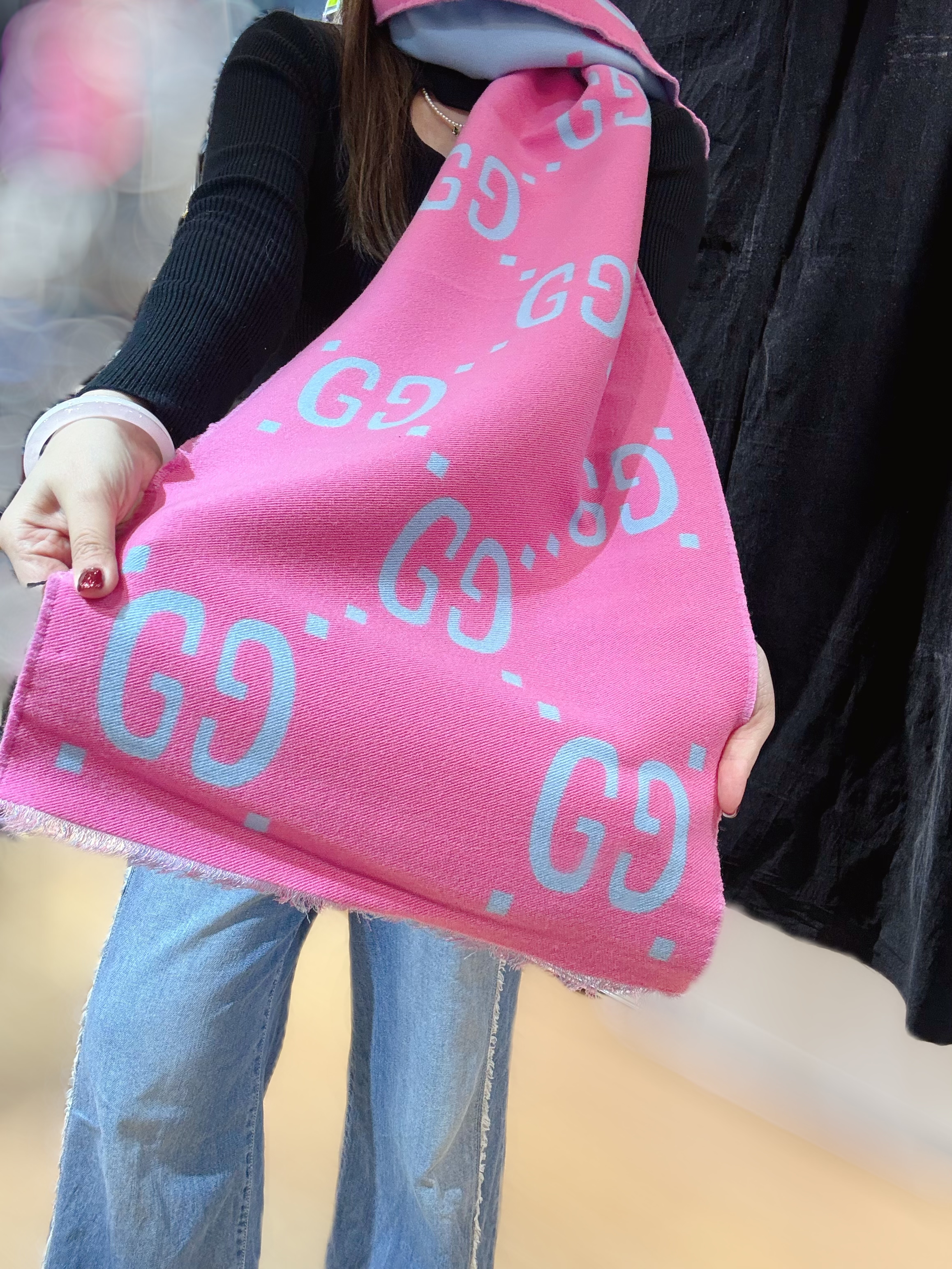 Gucci scarf XL/GG/pink/blue