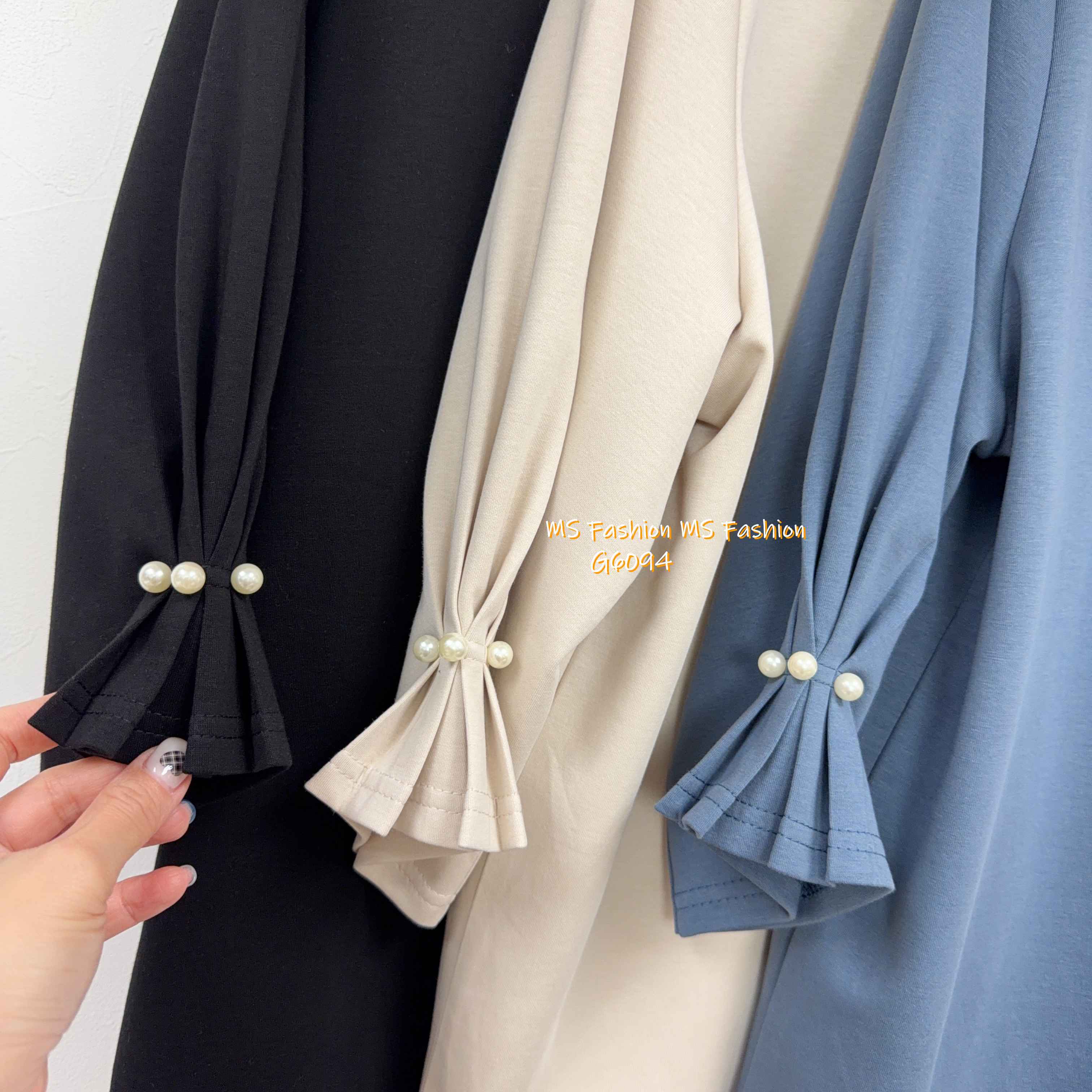 G6094 韓國🇰🇷百摺珠袖淨色top