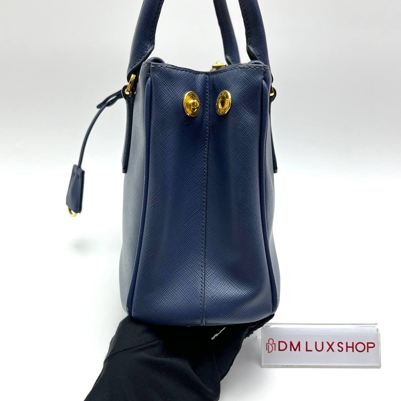 Prada Saffiano Navy Blue Small Double Zip Galleria Lux Tote GHW