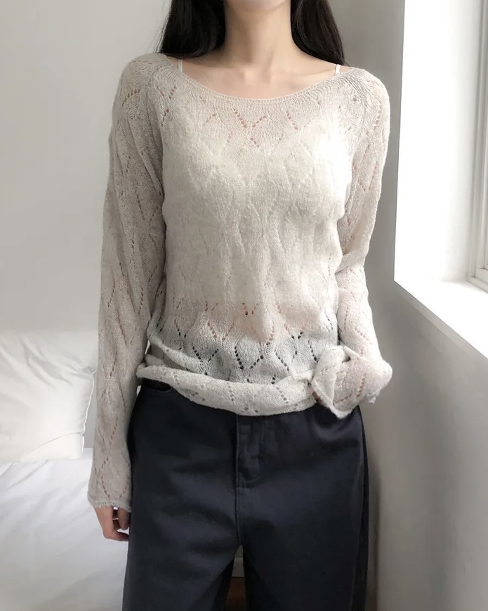 Boat Neck Sheer Knit Top