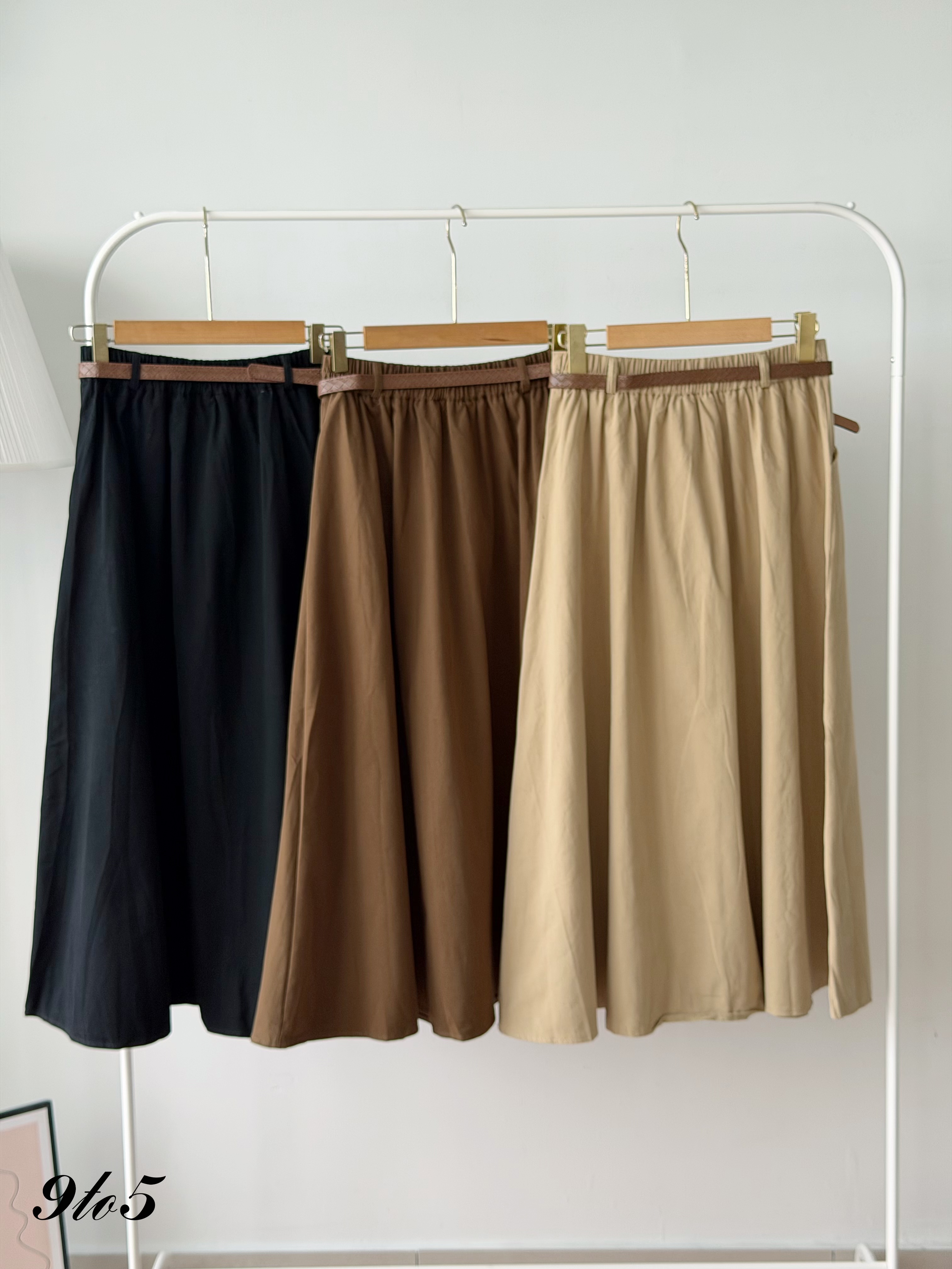 S2052 A Line Long Pleated Skirt - 3 Colors 